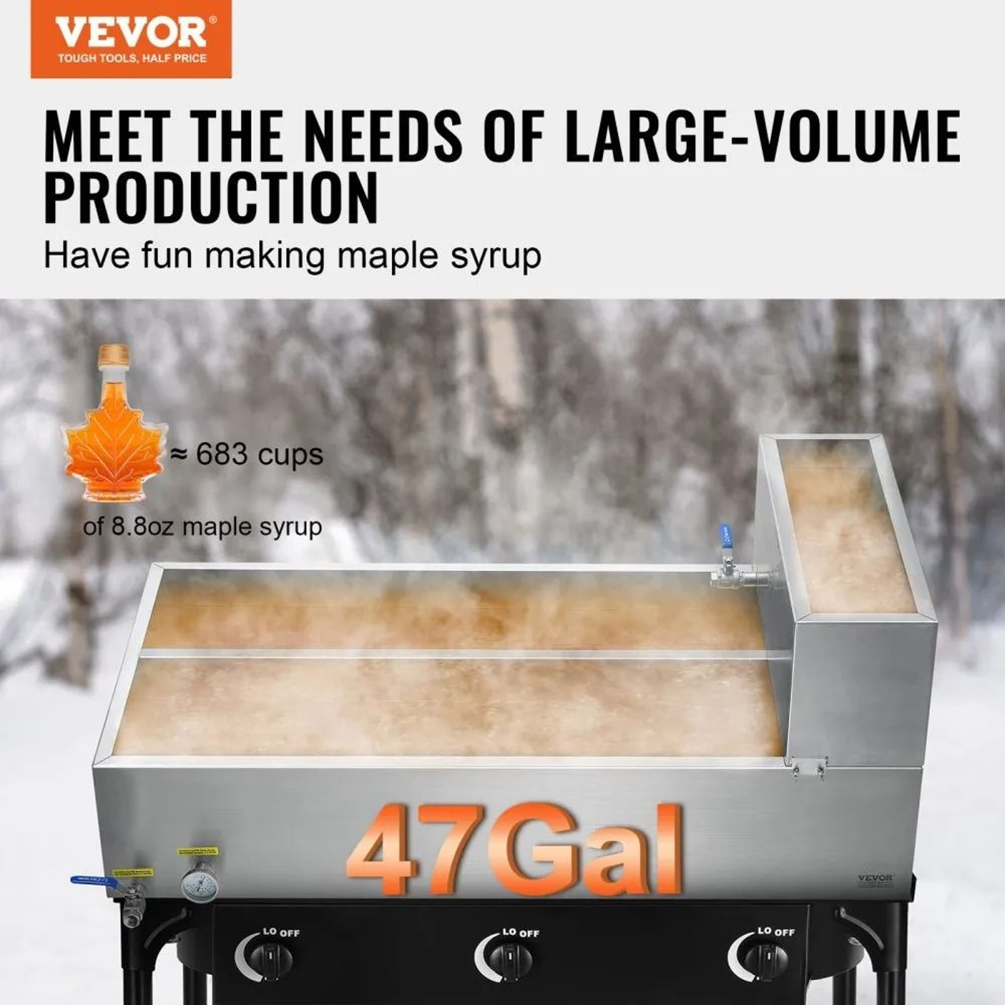 47 Gallon Maple Syrup Evaporator Pan 304 Stainless Steel With Thermometer And Dual Valves 1