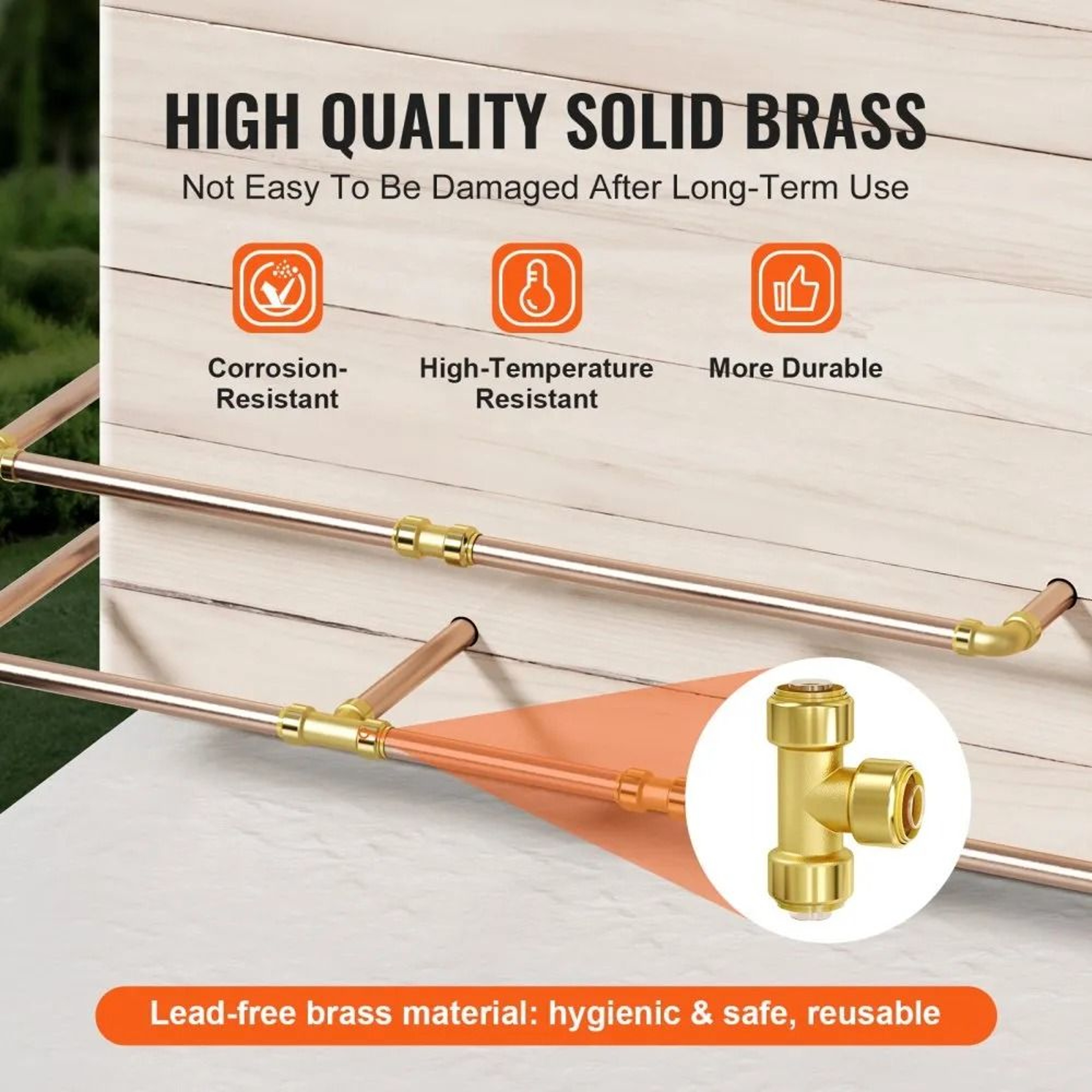 12 Inch Brass Push Fit Tee Pipe Fittings 12 Piece Plumbing Connector Set 2
