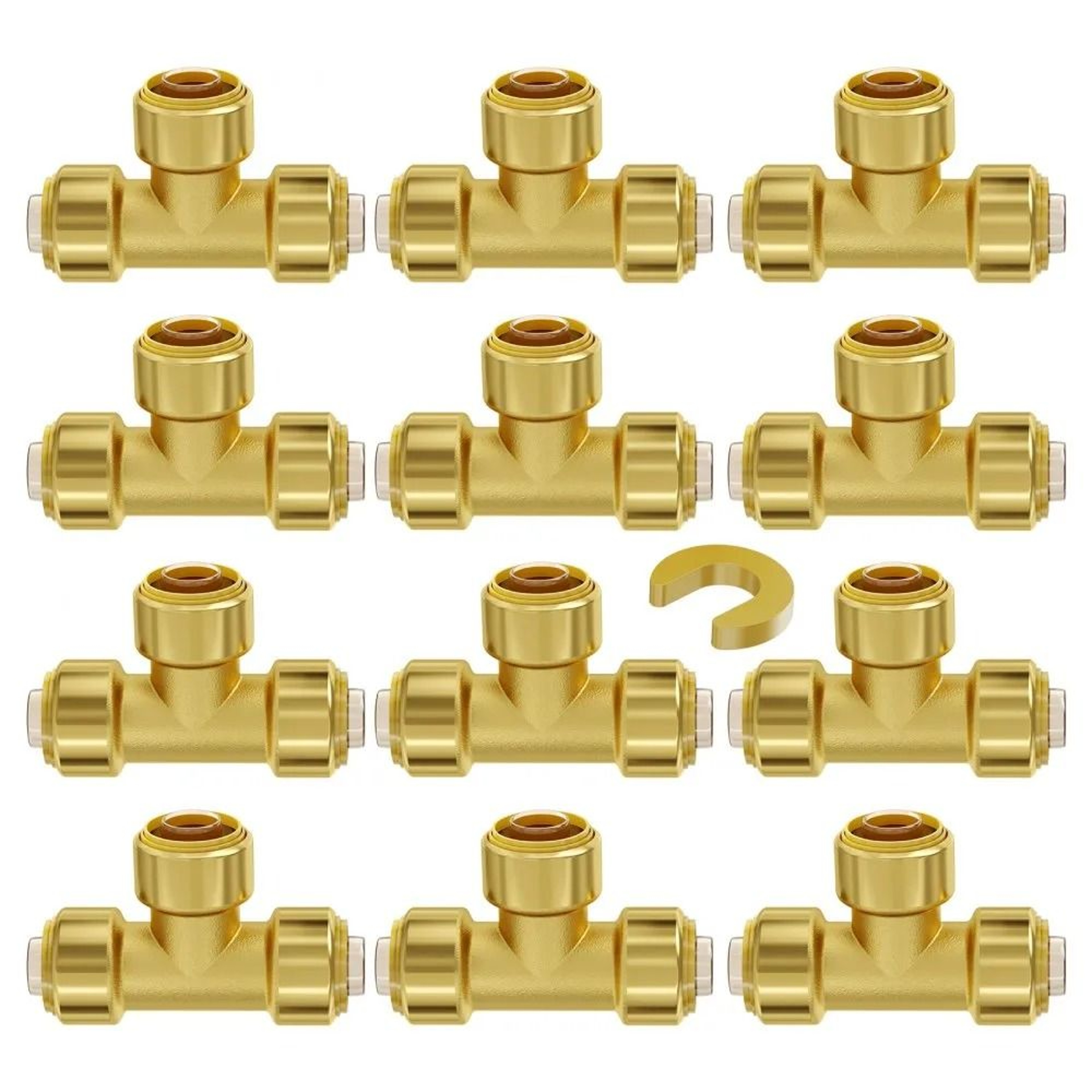 12 Inch Brass Push Fit Tee Pipe Fittings 12 Piece Plumbing Connector Set 0