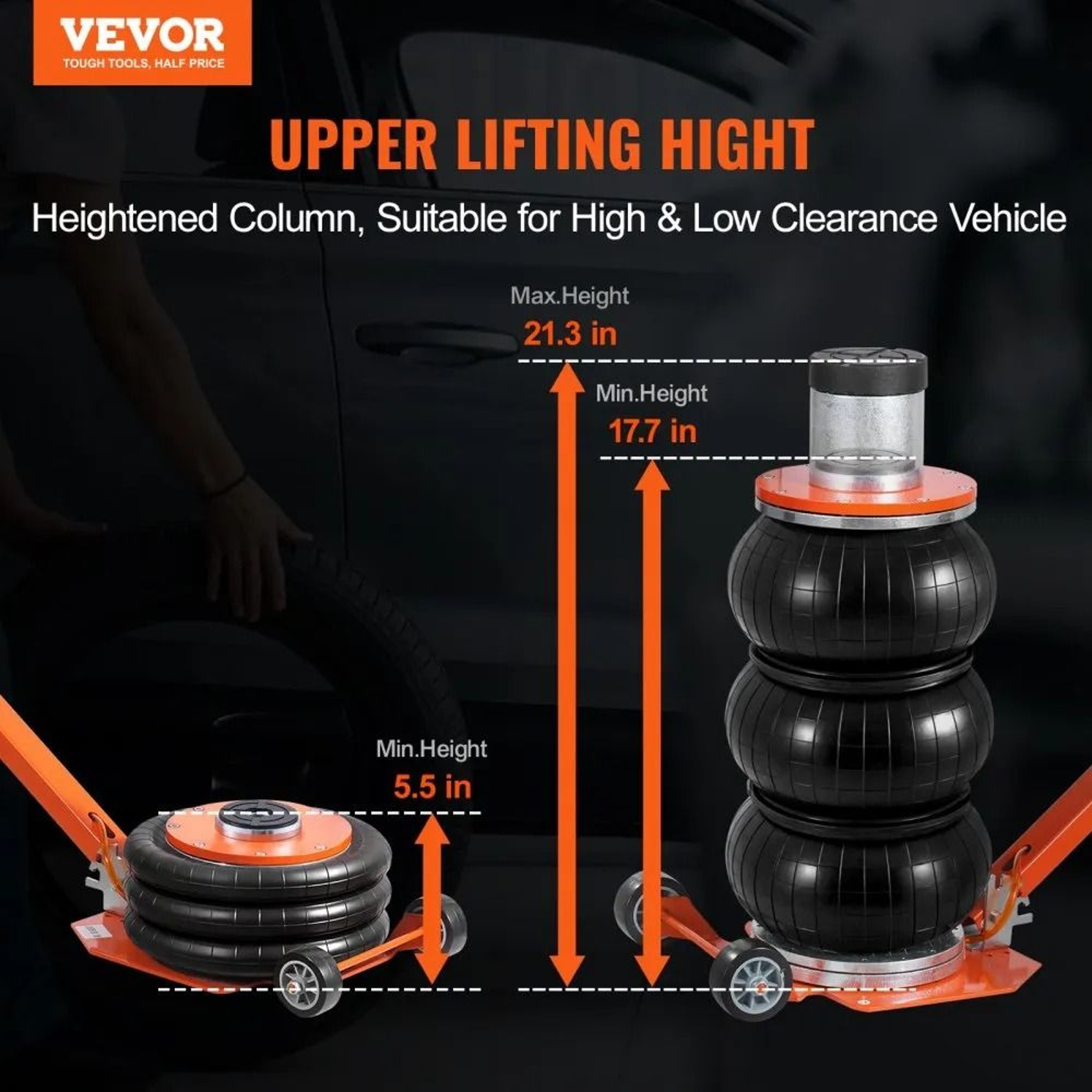 3 Ton Pneumatic Air Jack With Heightened Column Adjustable Handle And Rubber Pad 2