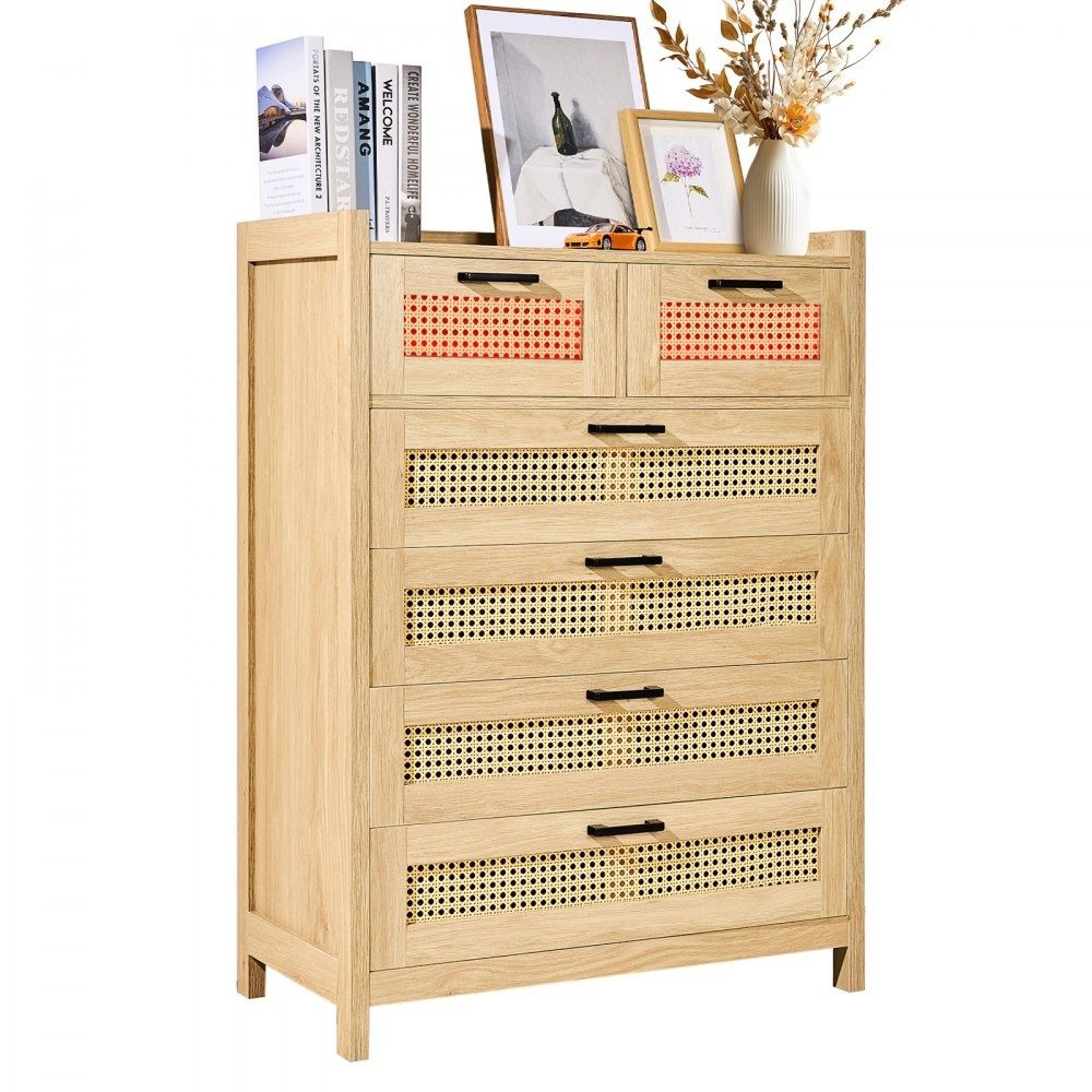 5 Drawer Rattan Dresser With LED Lighting And Spacious Storage 0