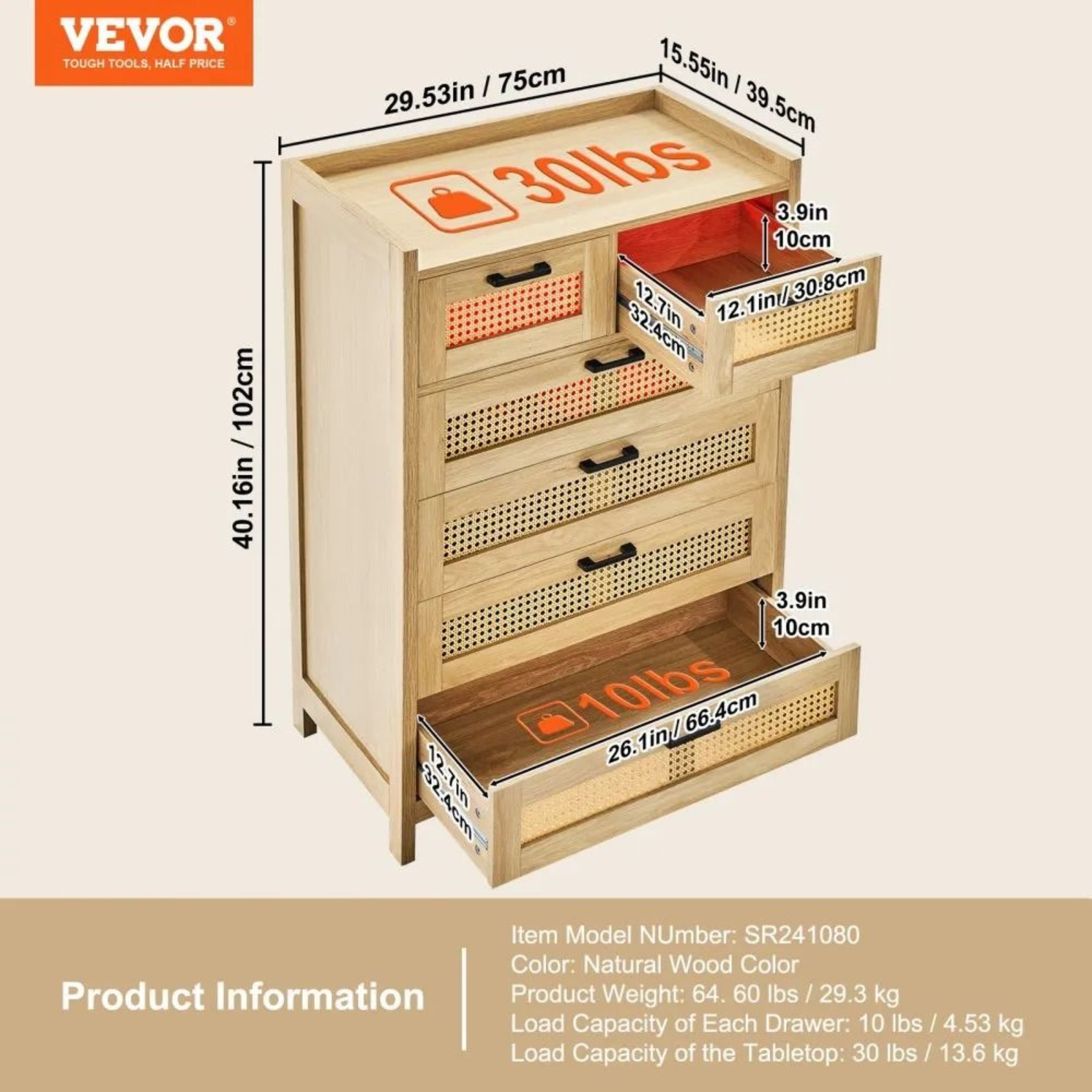 5 Drawer Rattan Dresser With LED Lighting And Spacious Storage 5