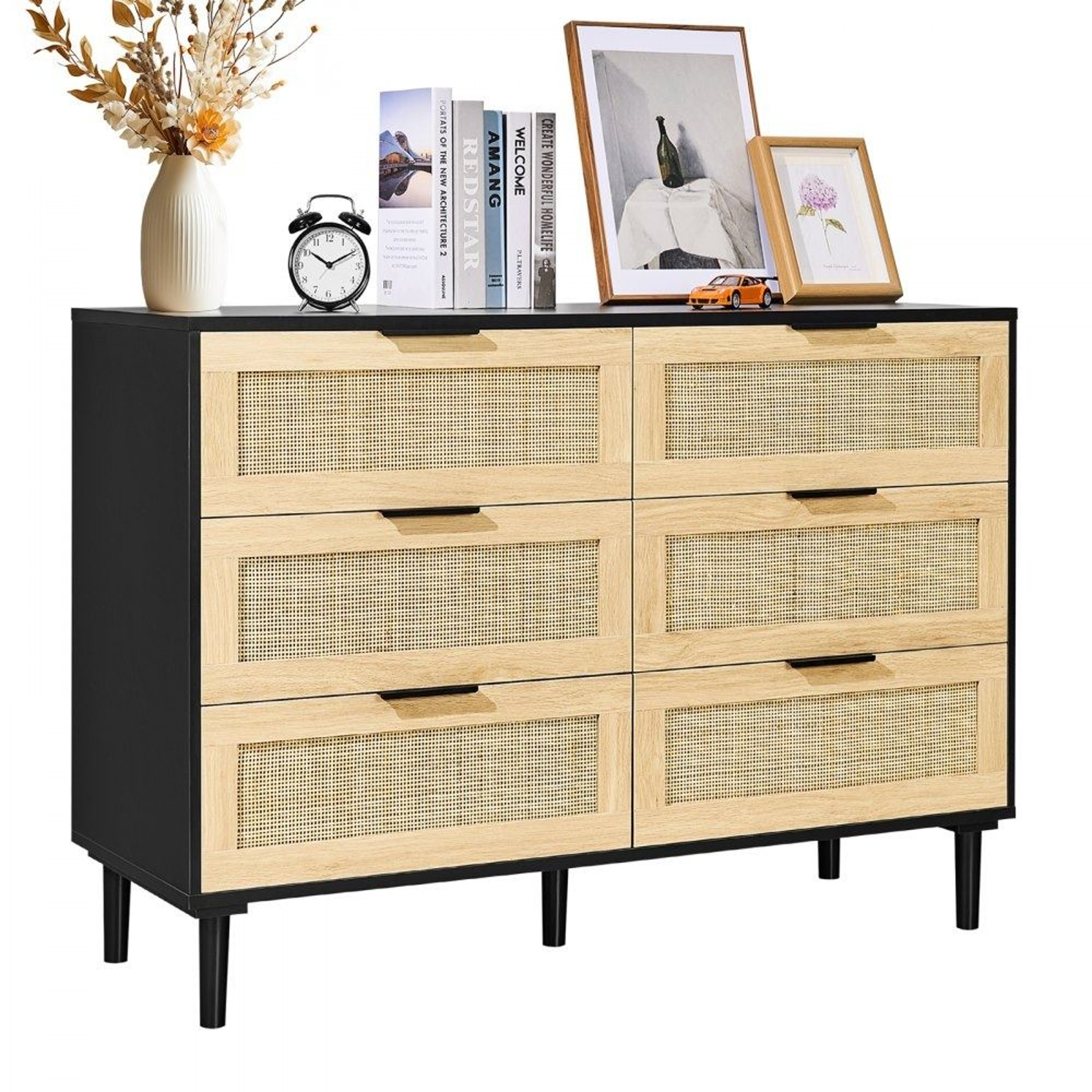 6 Drawer Rattan Dresser With Natural Rattan Fronts And Wood Storage Design 0