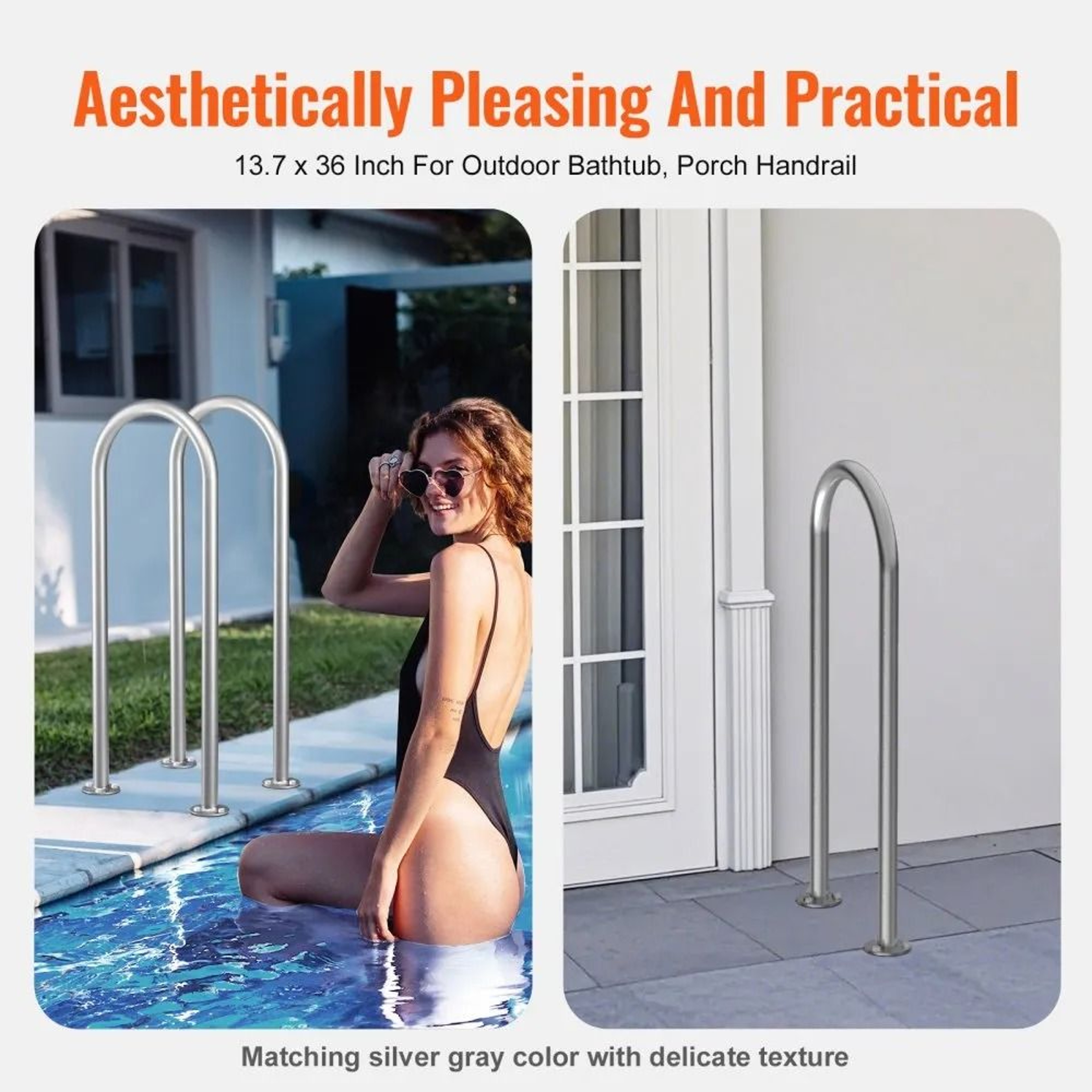 36 X 13 Inch Aluminum Pool Handrail With Base Plate And Installation Accessories 3