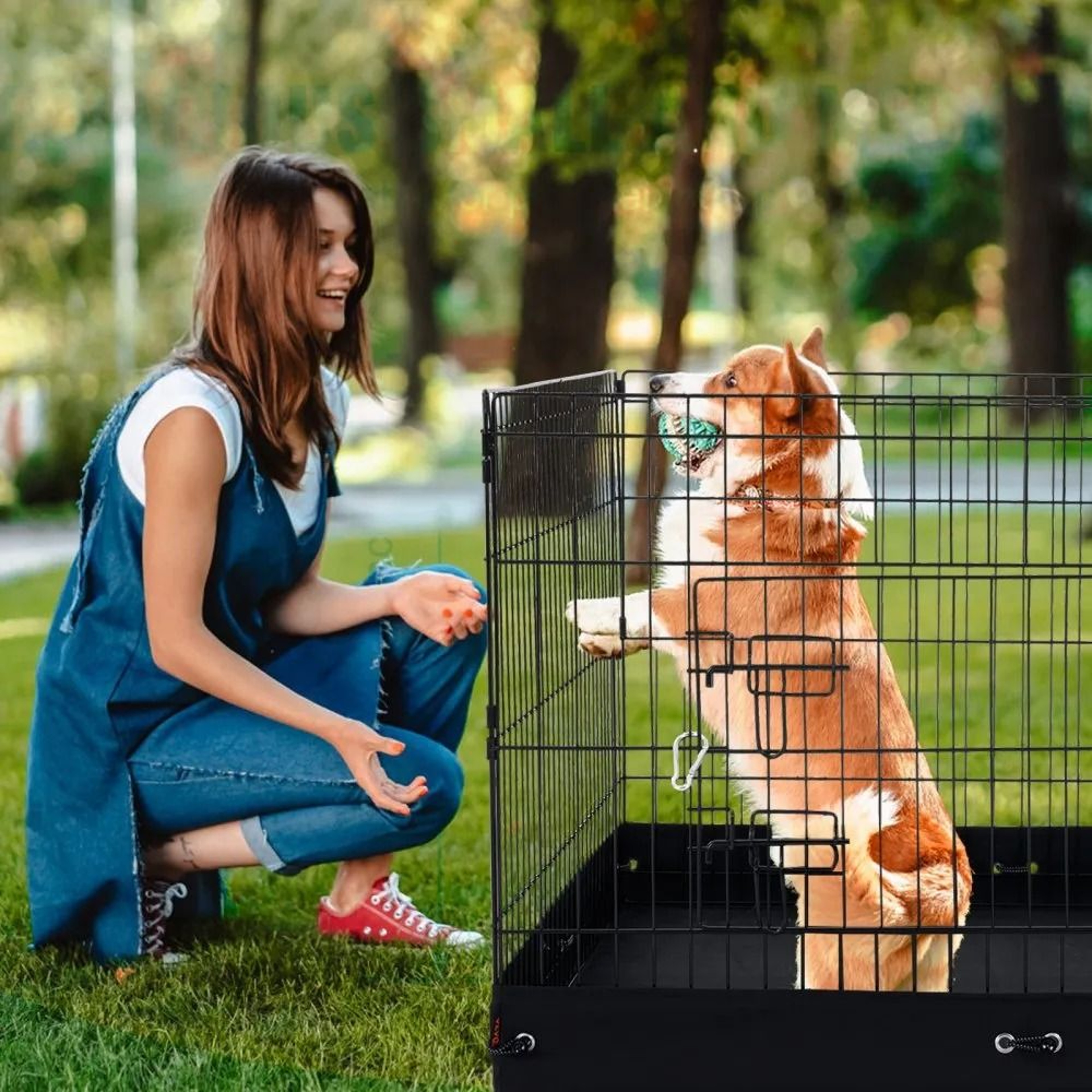 Foldable Metal Dog Playpen With 600D Oxford Fabric Bottom Pad 24 X 36 X 36 In 6