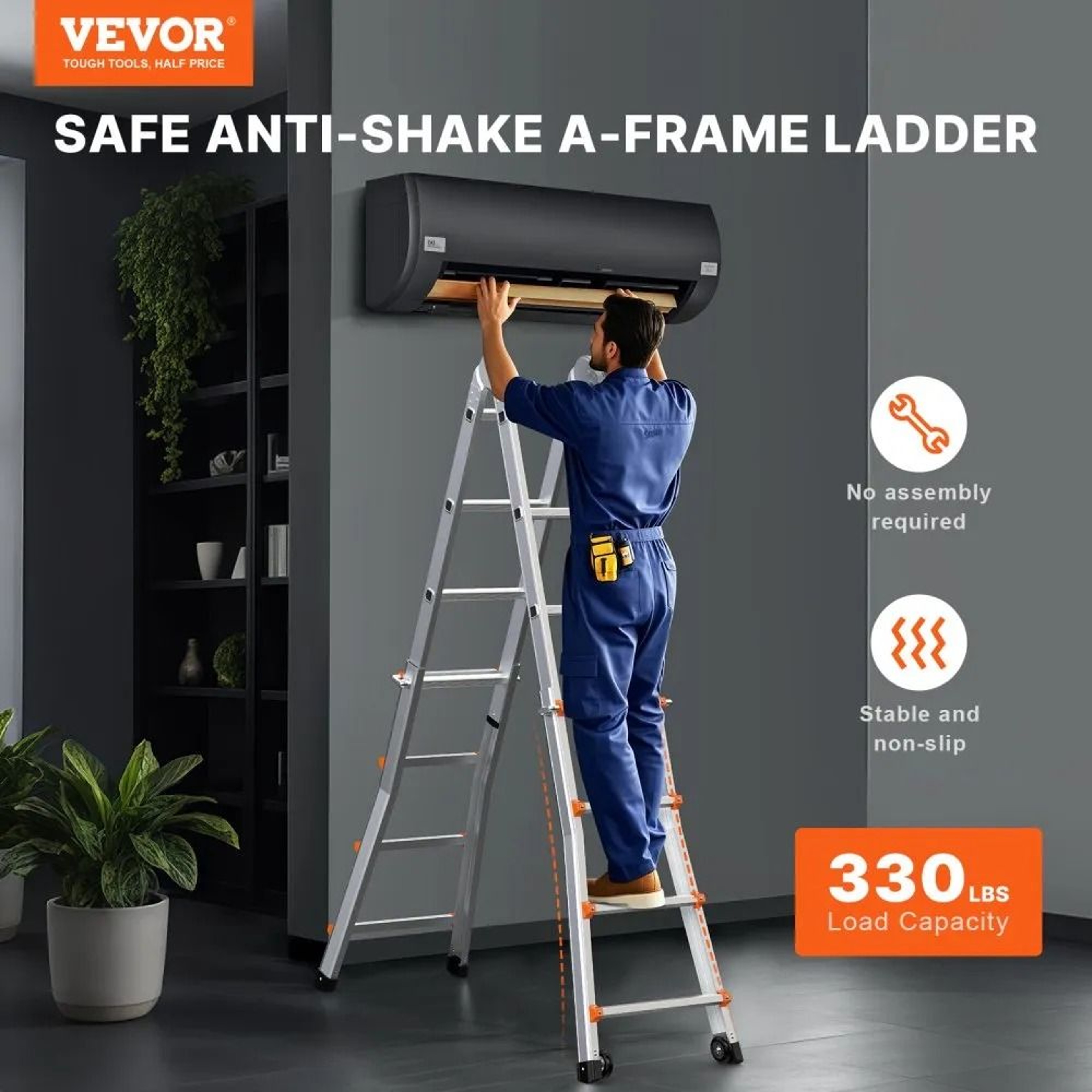 17 FT Telescoping A Frame Ladder Compact Aluminum Extension Ladder 330 Lb Load 1