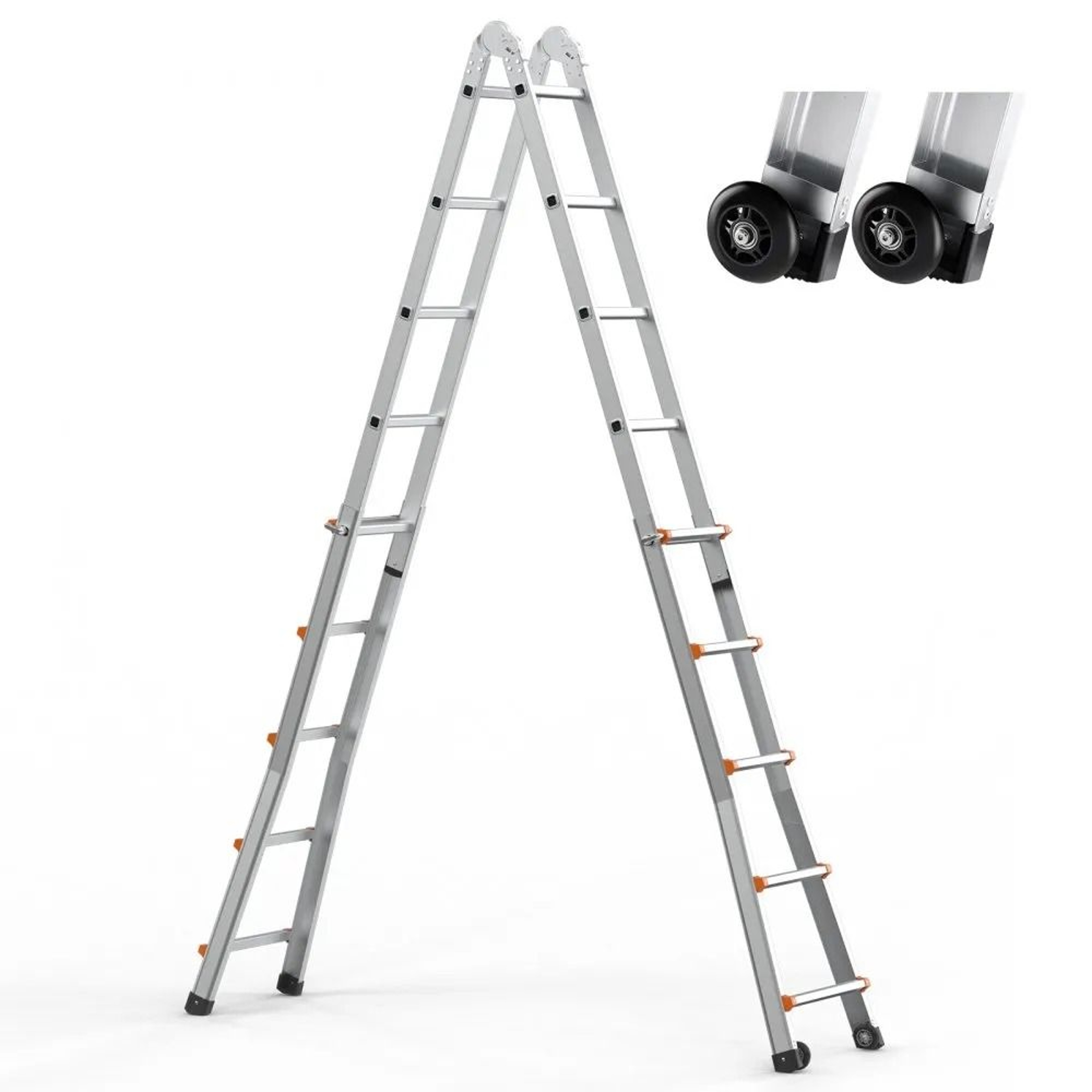17 FT Telescoping A Frame Ladder Compact Aluminum Extension Ladder 330 Lb Load 0