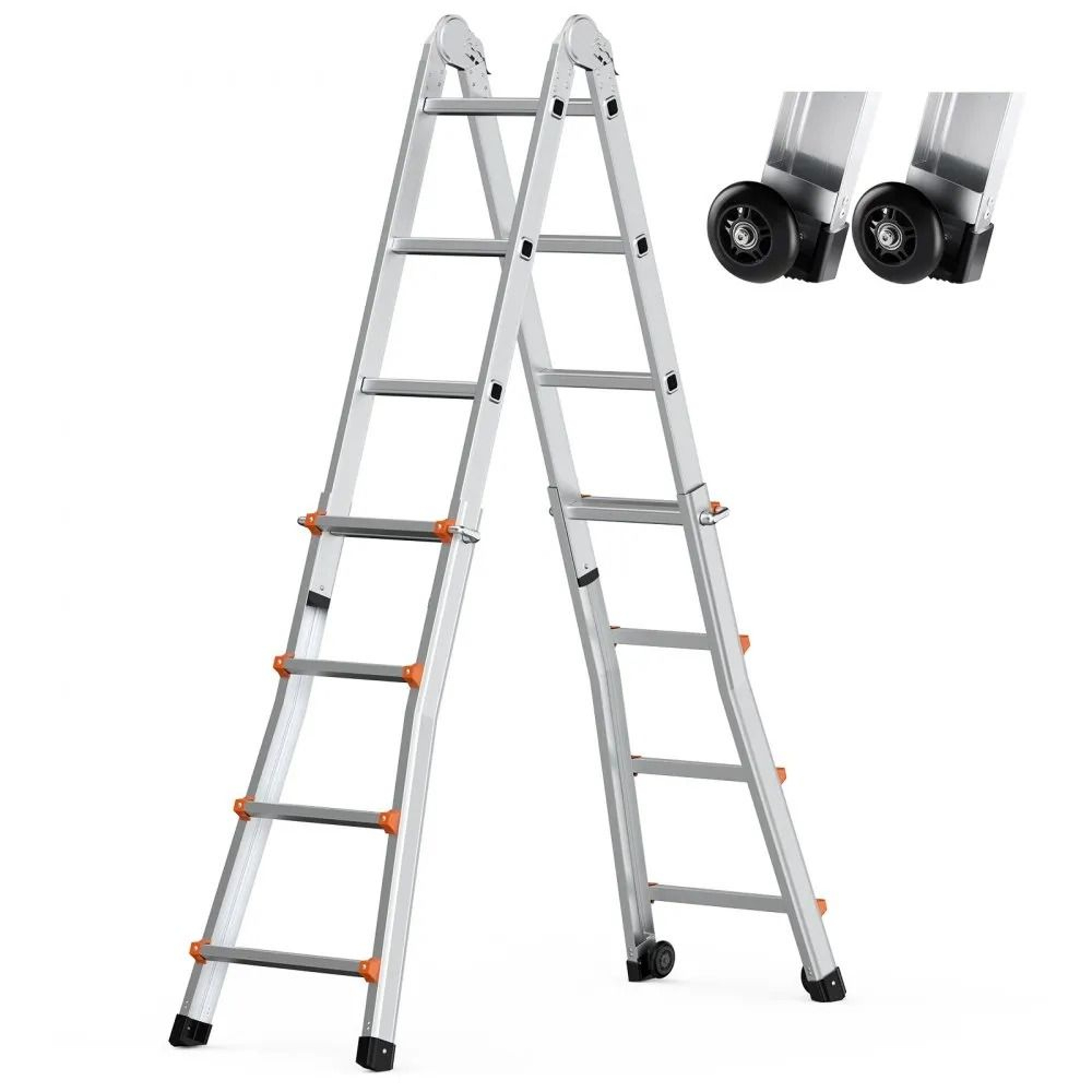 Telescoping A Frame Ladder 13 FT Compact Aluminum Extension Ladder 330 LB Capacity 7
