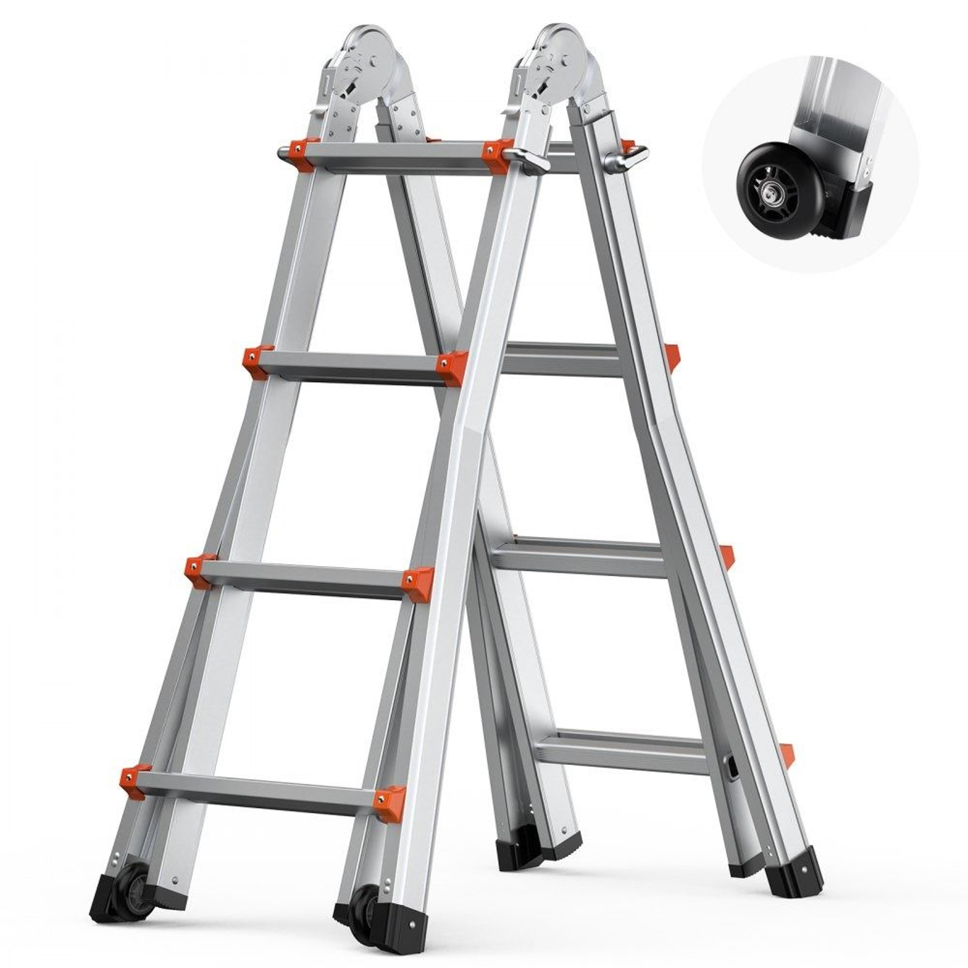 Telescoping A Frame Ladder 13 FT Compact Aluminum Extension Ladder 330 LB Capacity 0