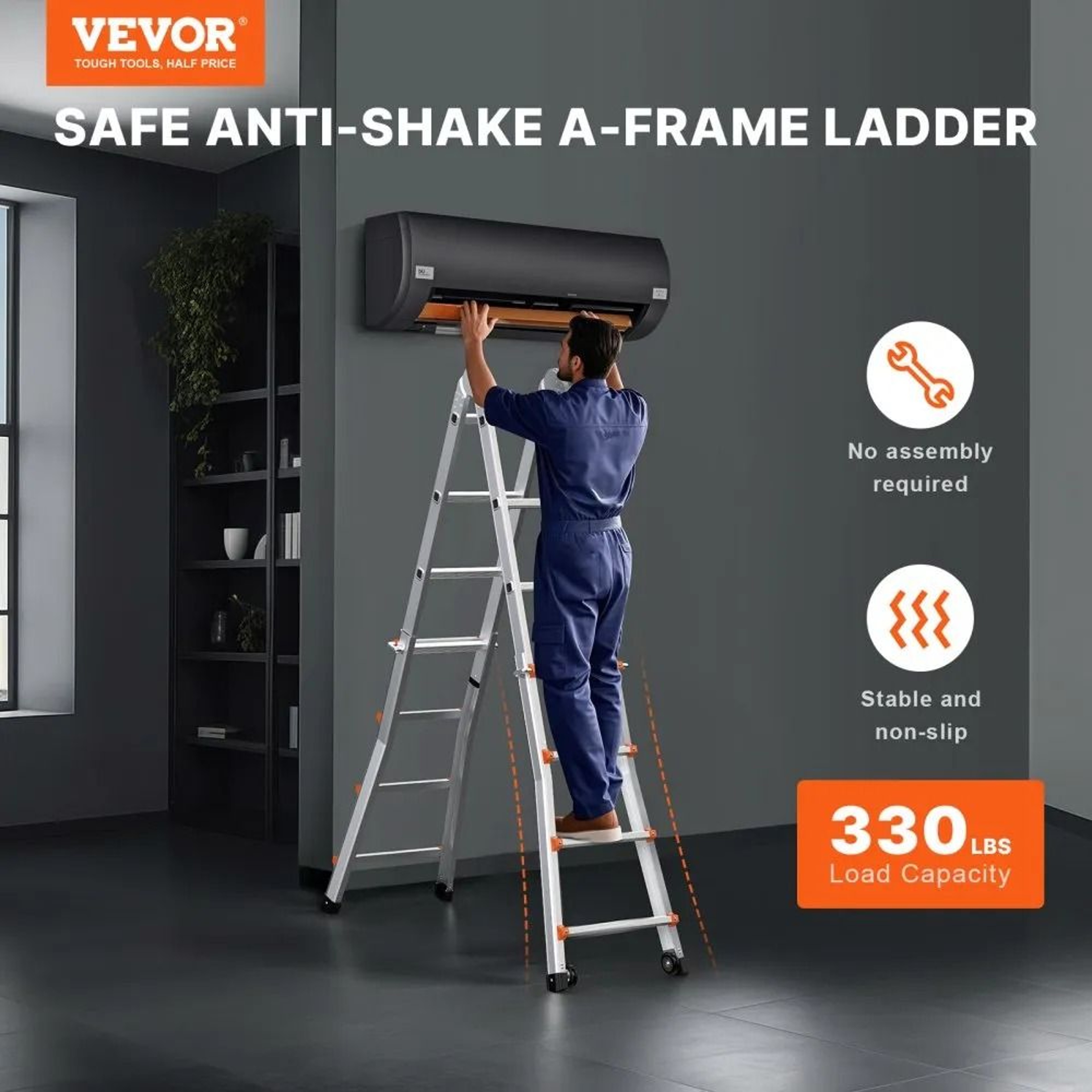 Telescoping A Frame Ladder 13 FT Compact Aluminum Extension Ladder 330 LB Capacity 1