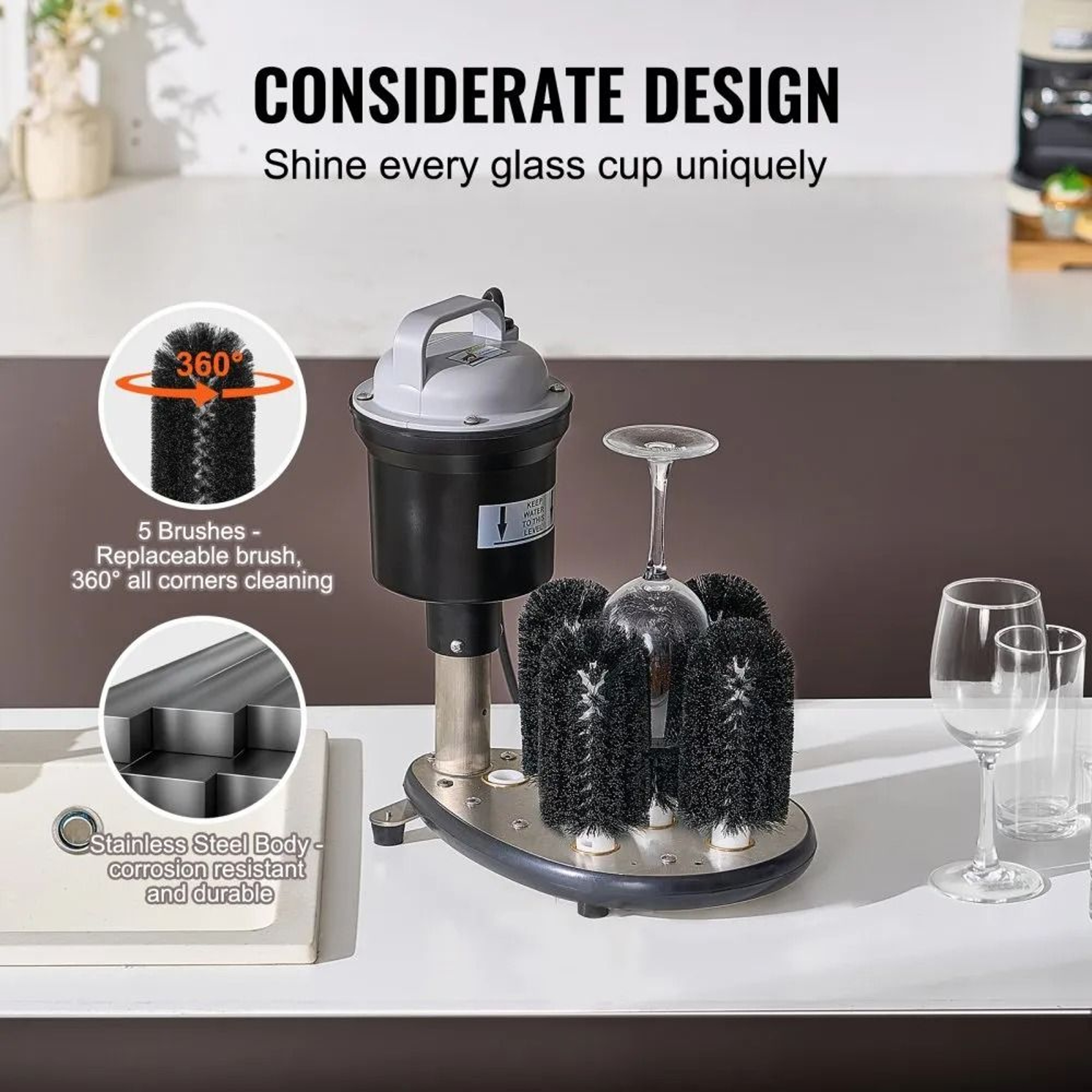 Electric Commercial Glass Washer With 5 Brushes For Bar And Cafe Glass Cleaning 2
