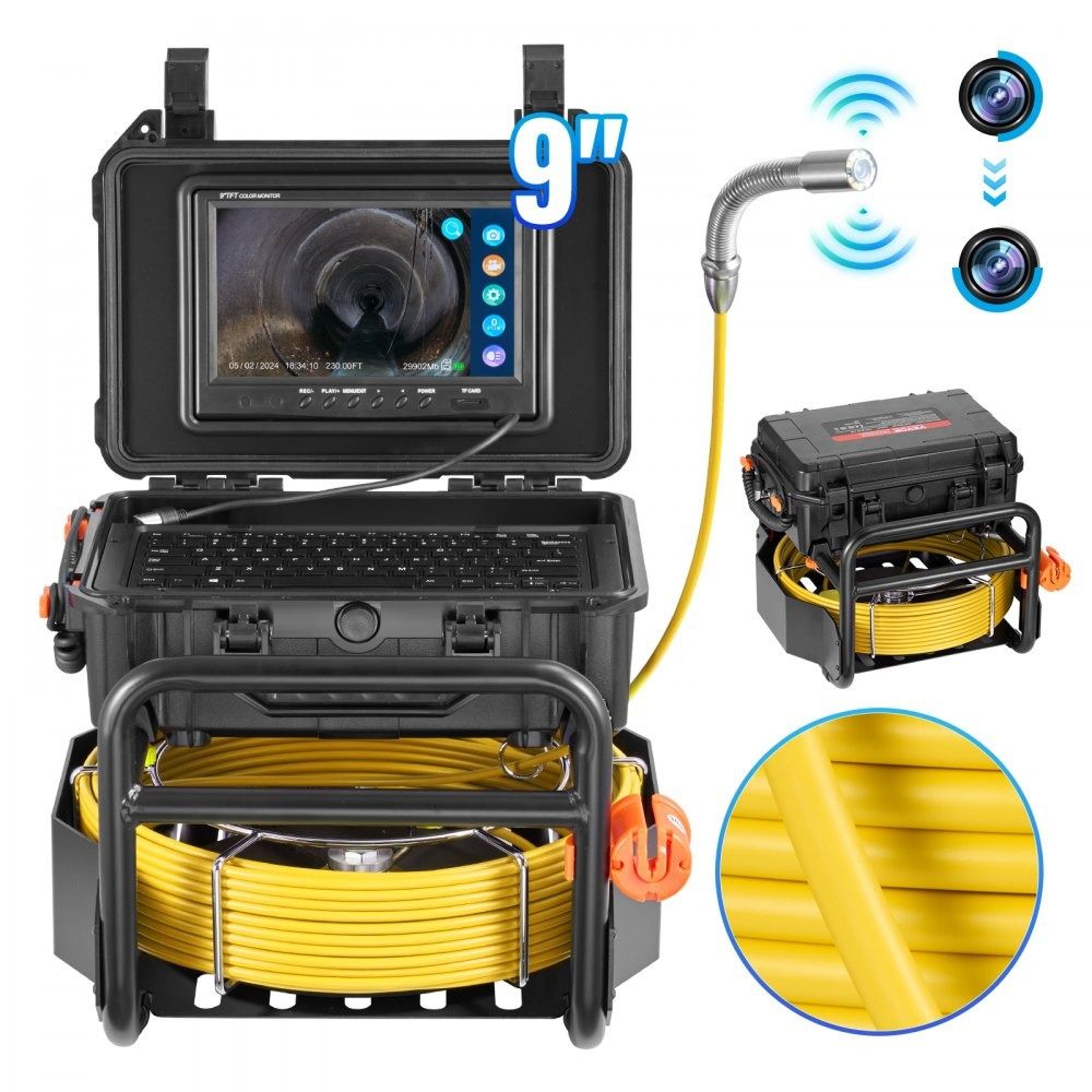 Sewer Camera 230 Ft Self Leveling Drain Camera With 512Hz Transmitter 1080P HD Screen 0