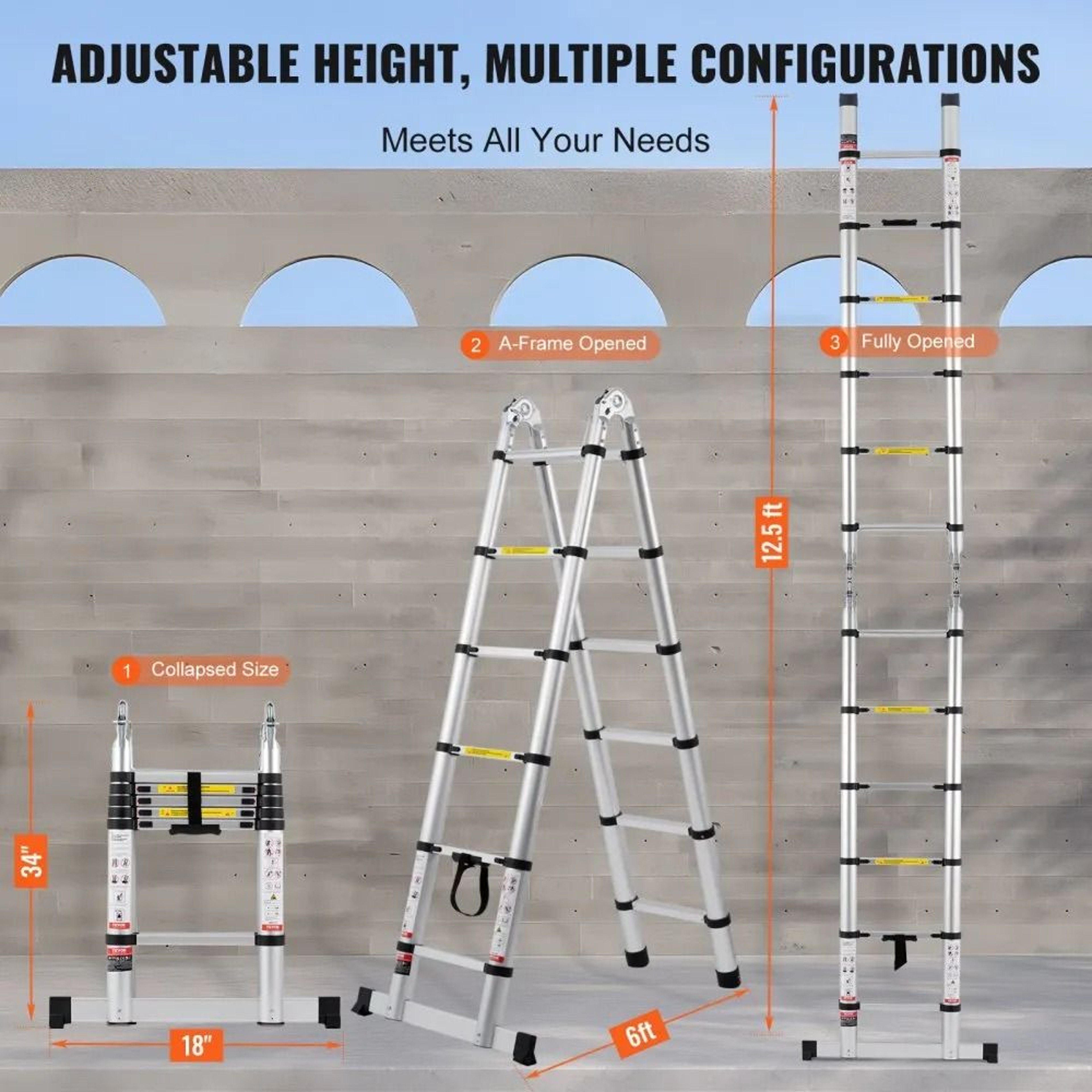 125 Ft Telescoping Ladder Lightweight Aluminum MultiButton Retraction Collapsible Extension Ladder 6