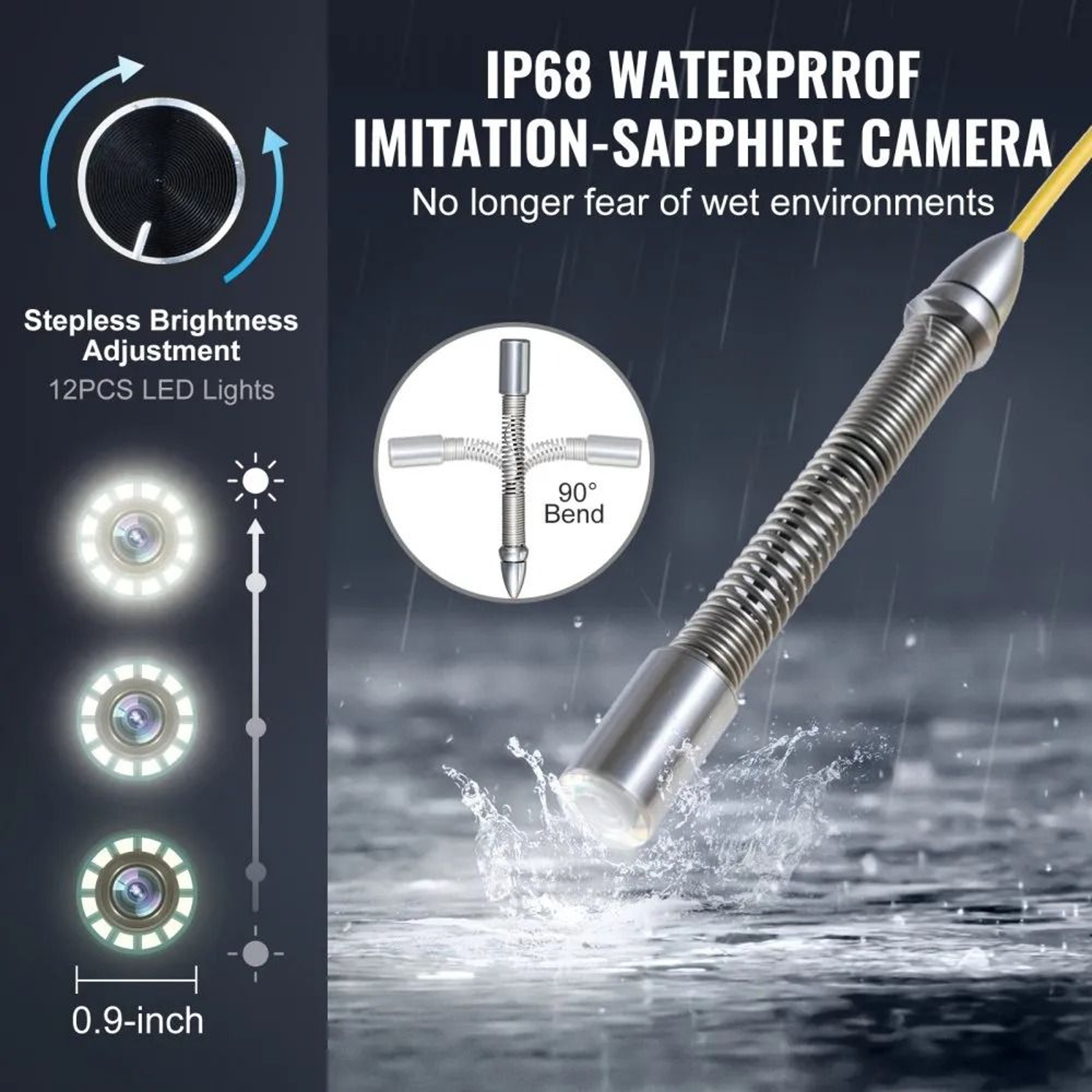 98 Ft SelfLeveling Sewer Camera With 9 Inch 1080P Screen And 32GB Card 2