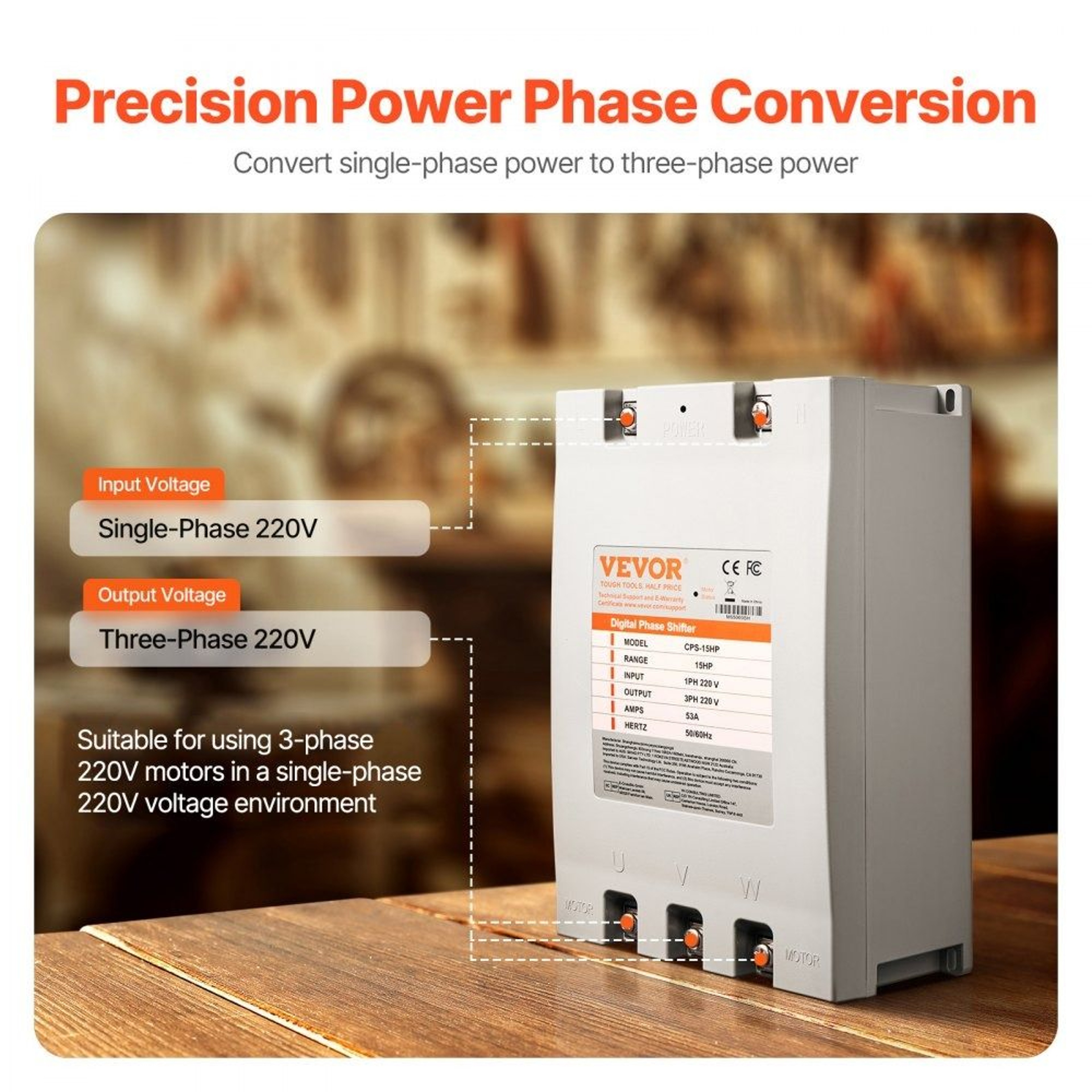 15HP 220V Single Phase To 3 Phase Converter Digital Phase Shifter 53A 1