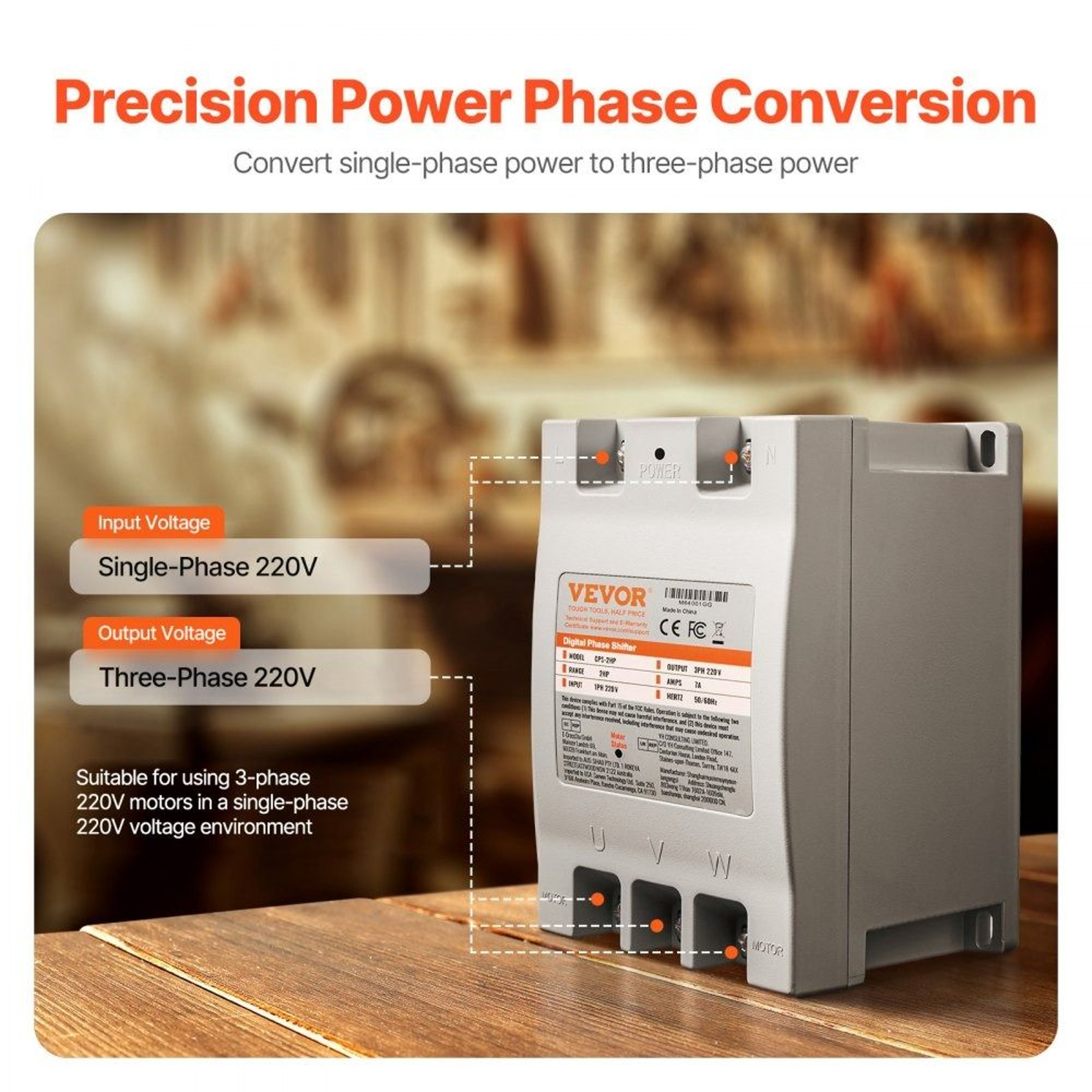 2HP Single Phase To 3 Phase Converter 220V Input Output Digital Phase Shifter 1