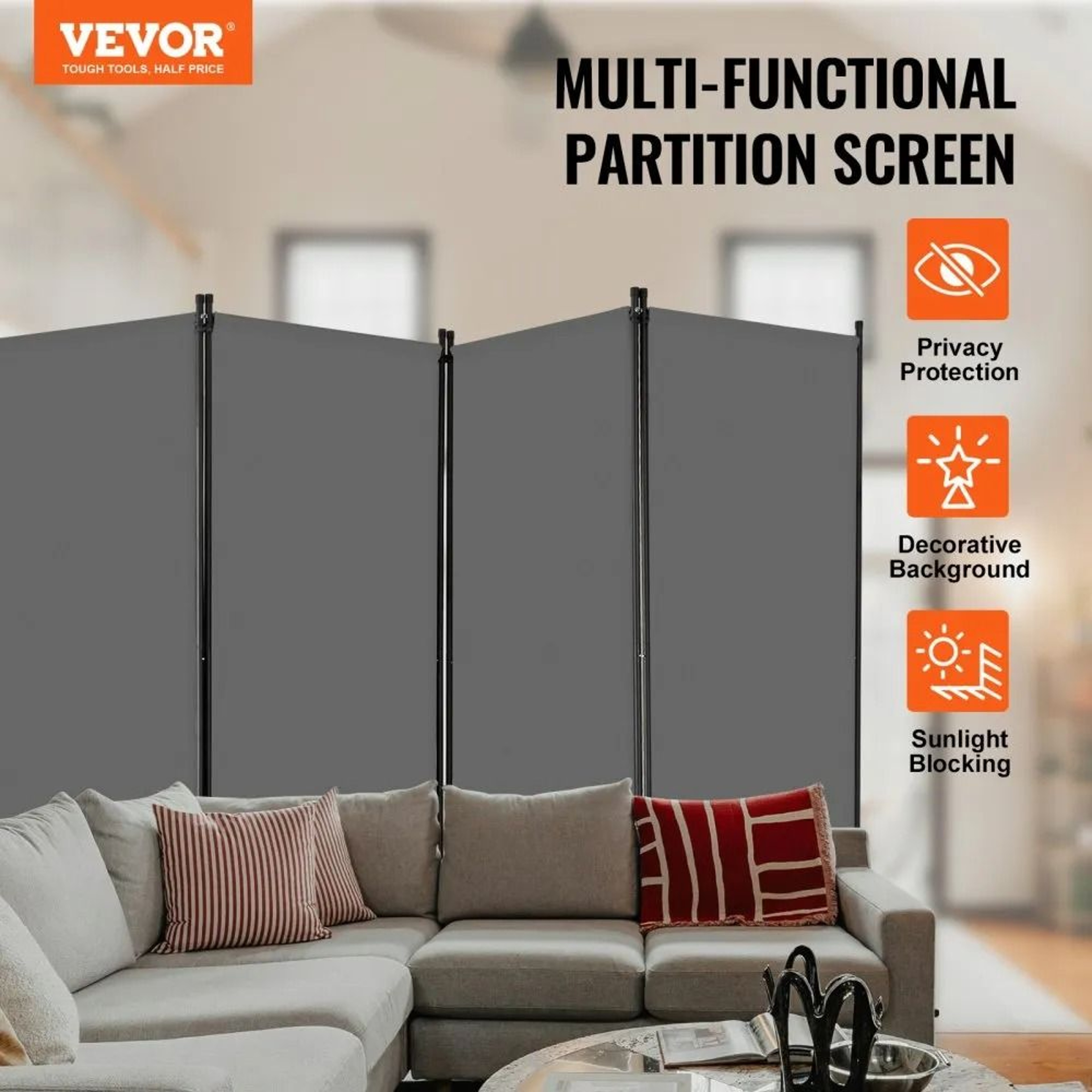 4 Panel Folding Room Divider Waterproof Oxford Fabric Freestanding Privacy Screen Gray 1