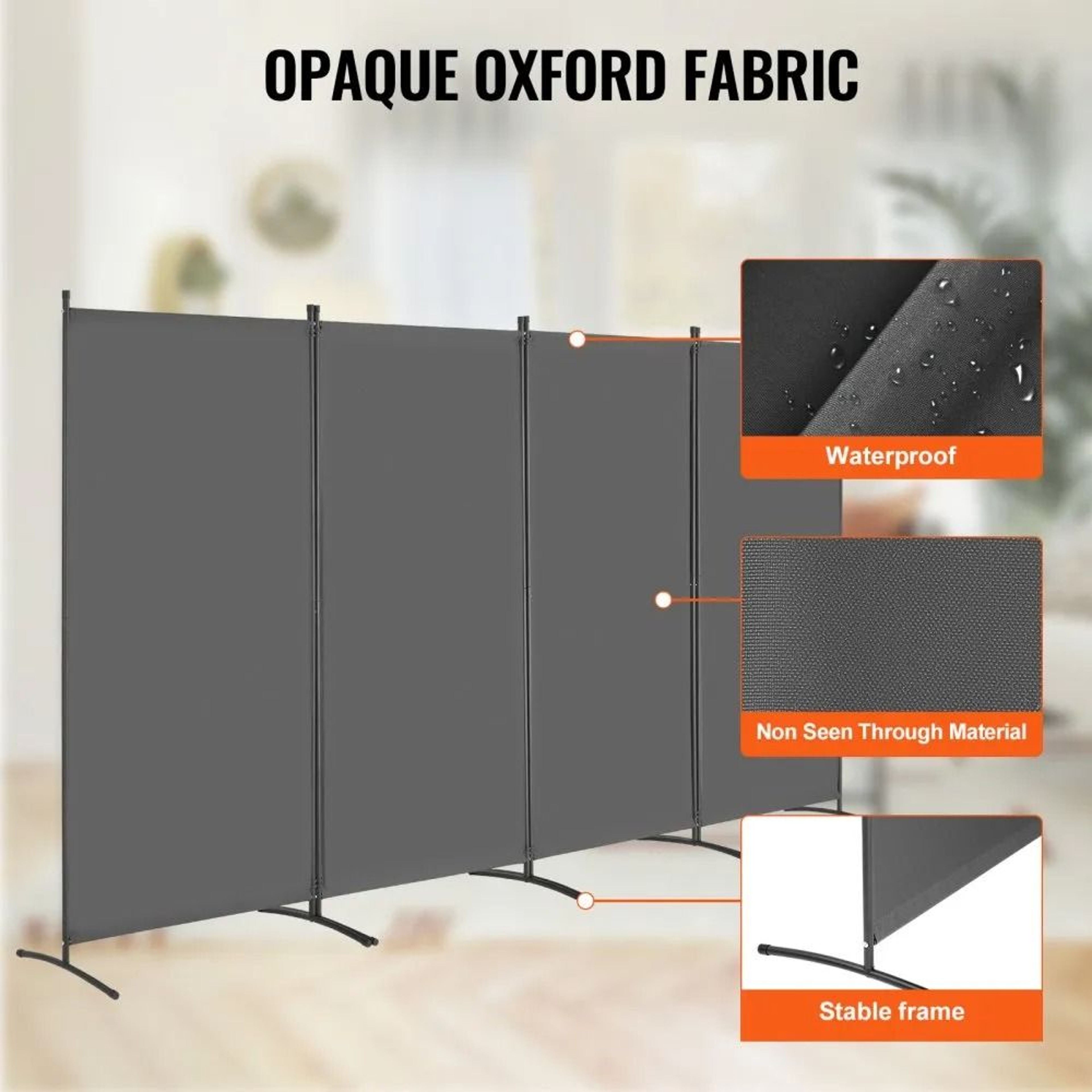 4 Panel Folding Room Divider Waterproof Oxford Fabric Freestanding Privacy Screen Gray 5