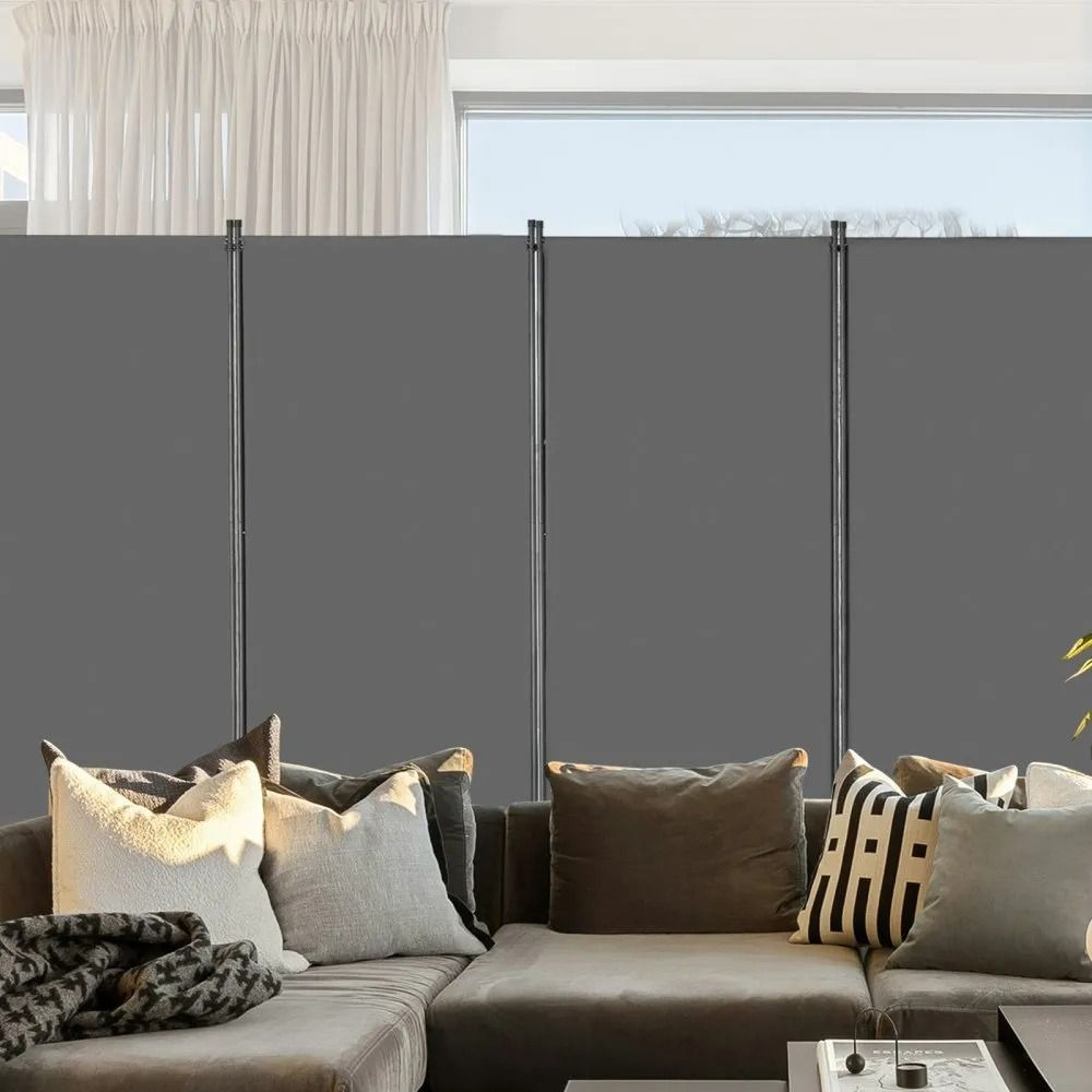 4 Panel Folding Room Divider Waterproof Oxford Fabric Freestanding Privacy Screen Gray 6