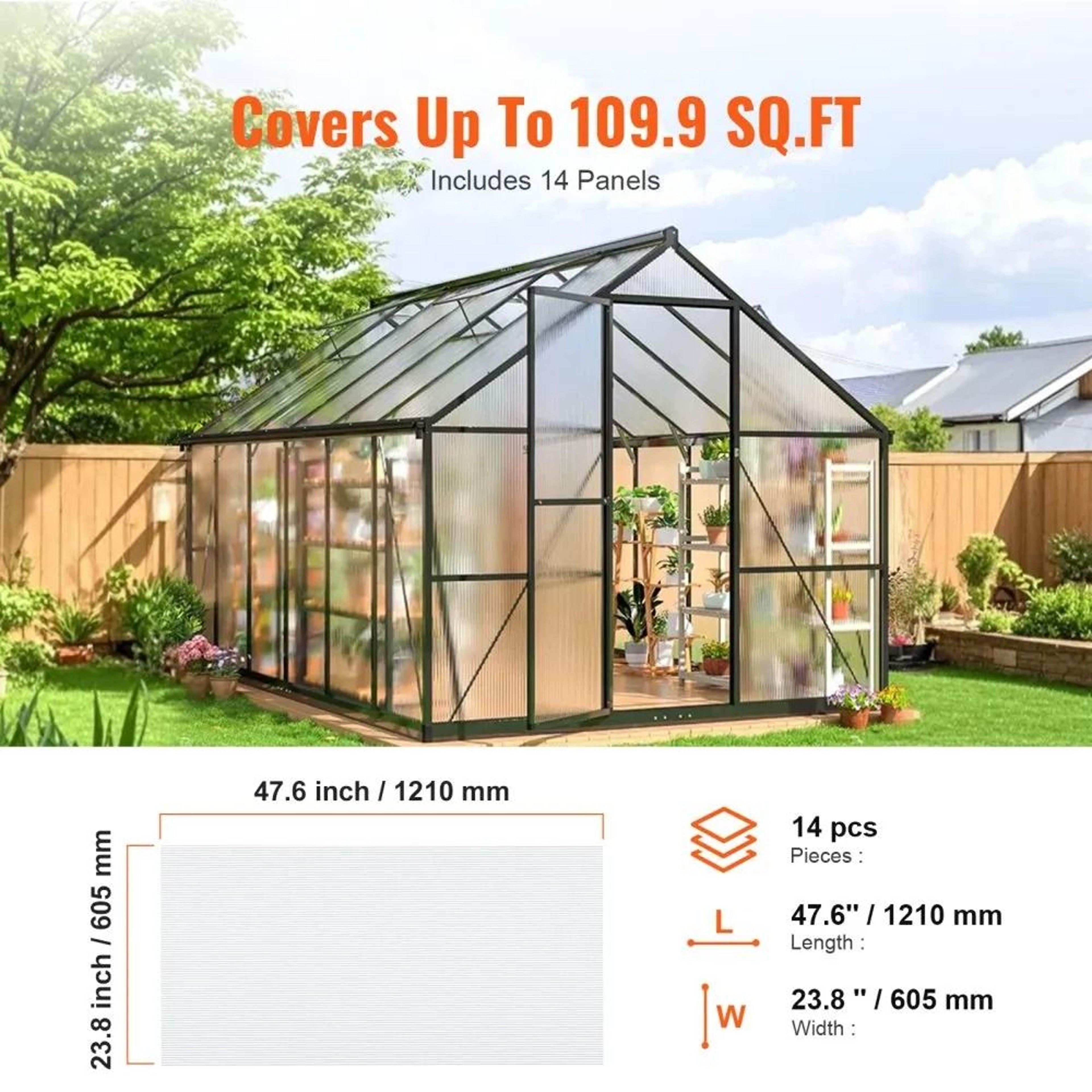 14 Pack Polycarbonate Greenhouse Panels 2x4 Ft Clear Corrugated Roofing Sheets 3