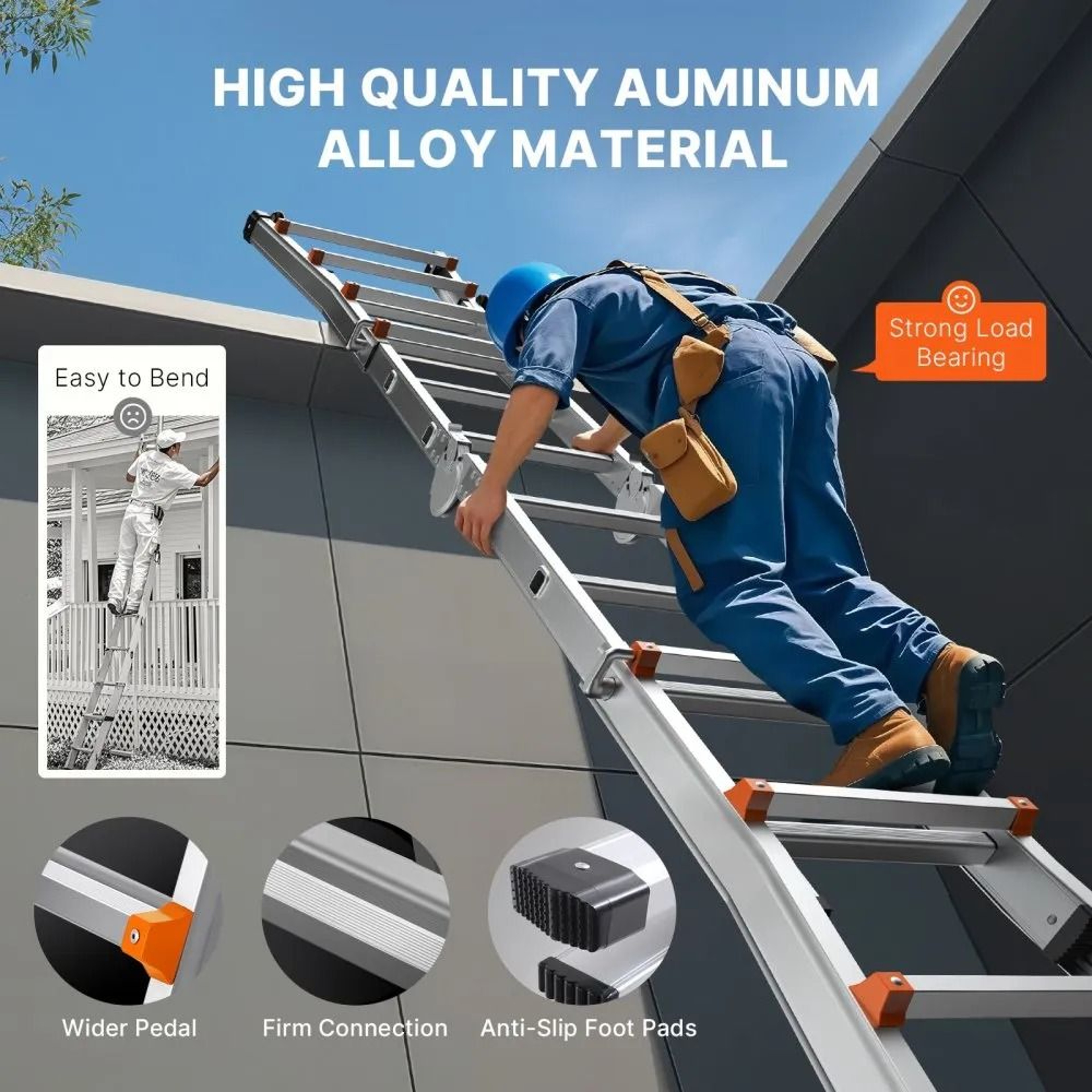 11 FT Telescoping A Frame Ladder Portable Folding Aluminum Extension Ladder With Wheels 330 Lb Capa 2