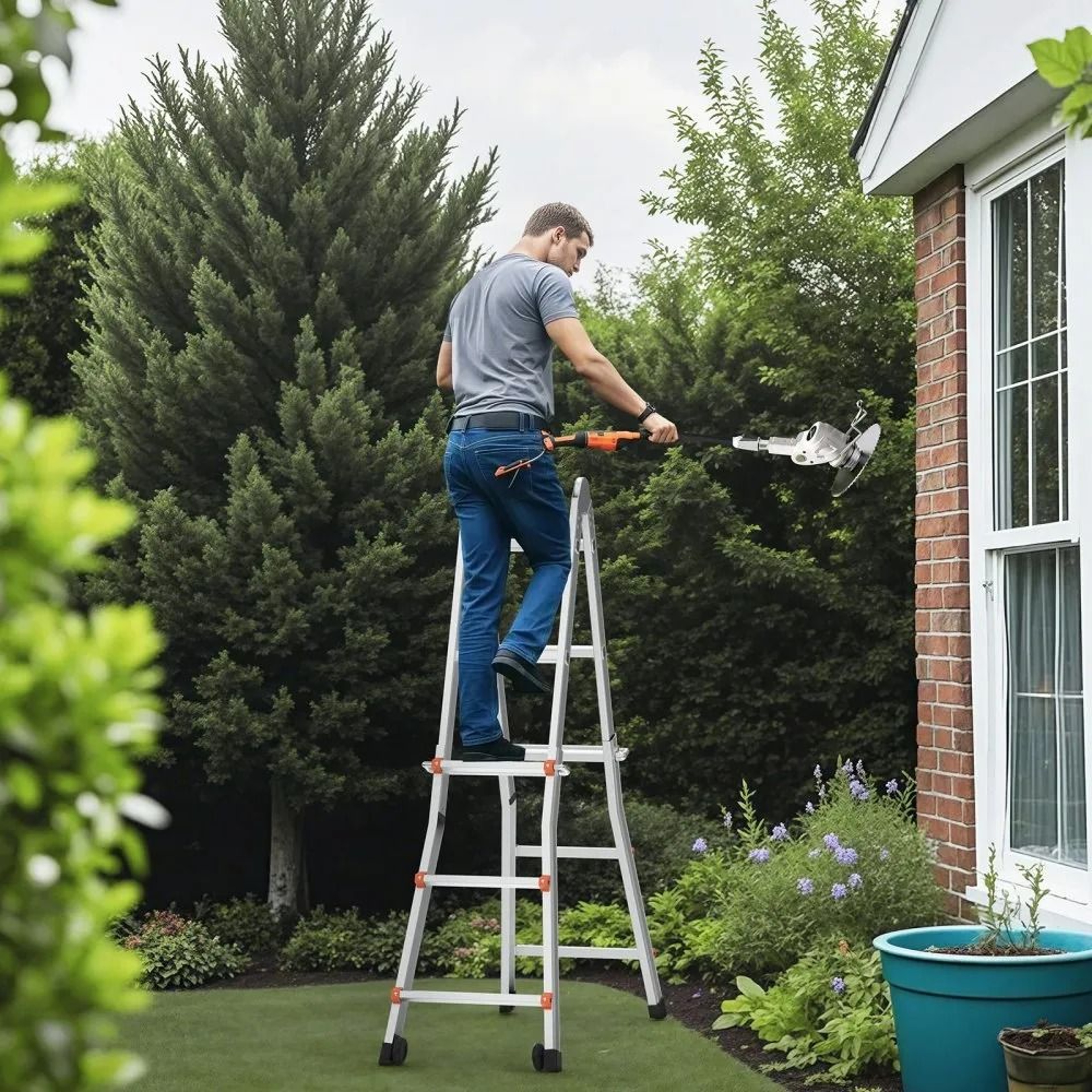 11 FT Telescoping A Frame Ladder Portable Folding Aluminum Extension Ladder With Wheels 330 Lb Capa 6