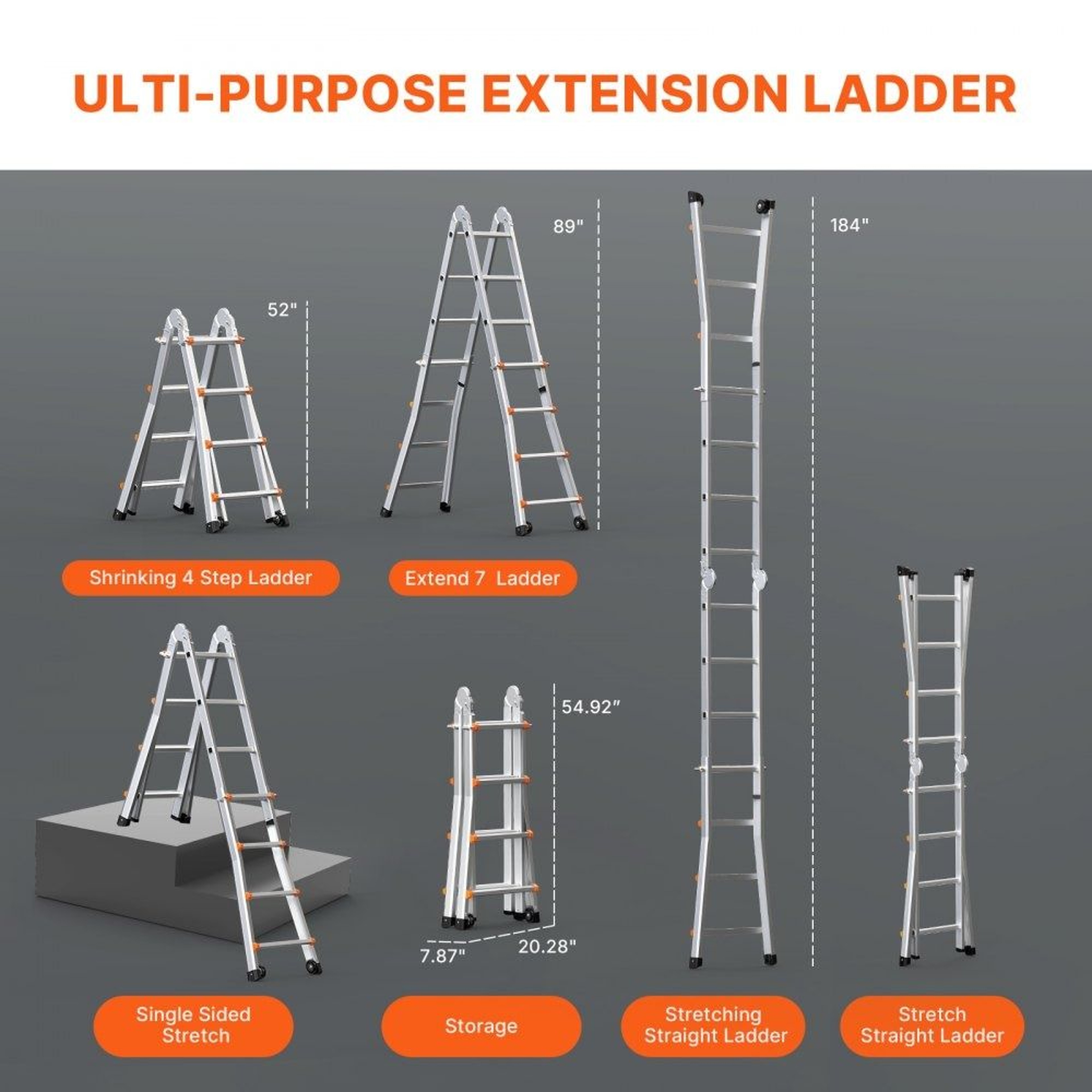 155 FT Telescoping A Frame Ladder Portable Aluminum Extension Ladder 330lb Capacity 4