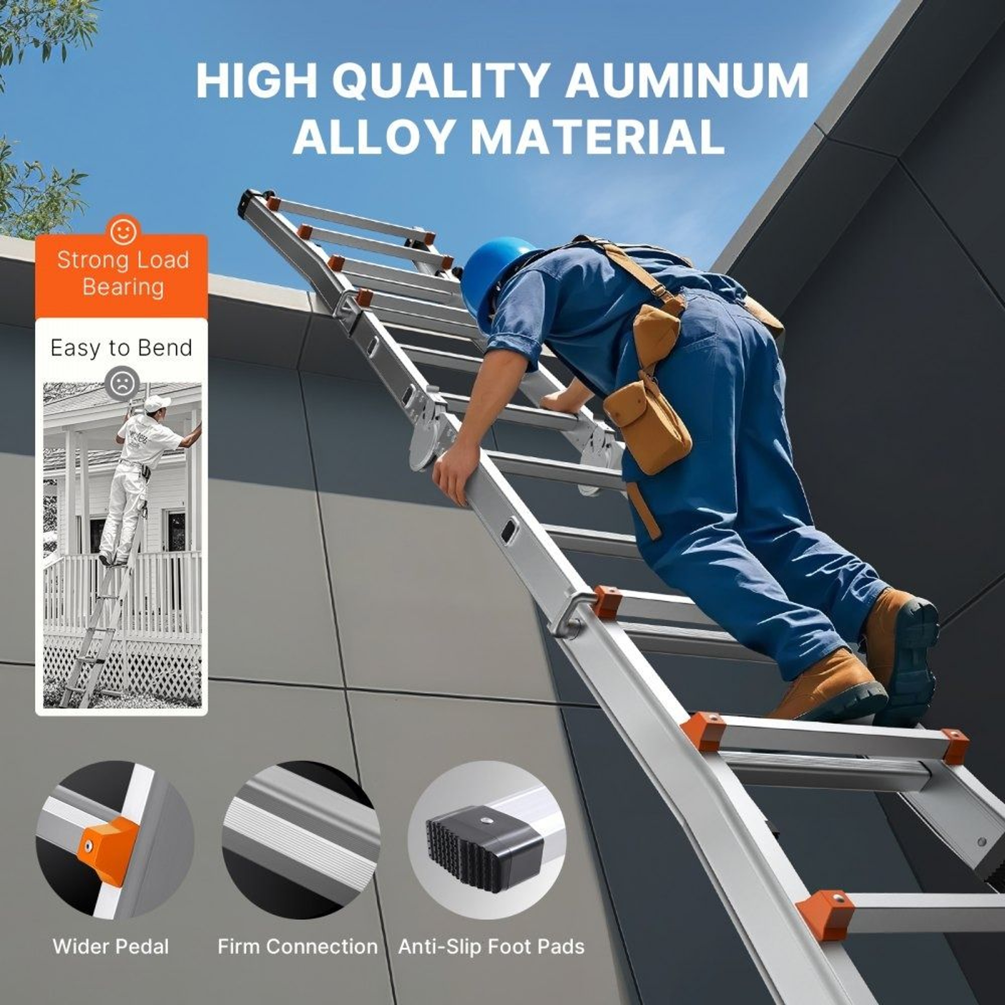 155 FT Telescoping A Frame Ladder Portable Aluminum Extension Ladder 330lb Capacity 2