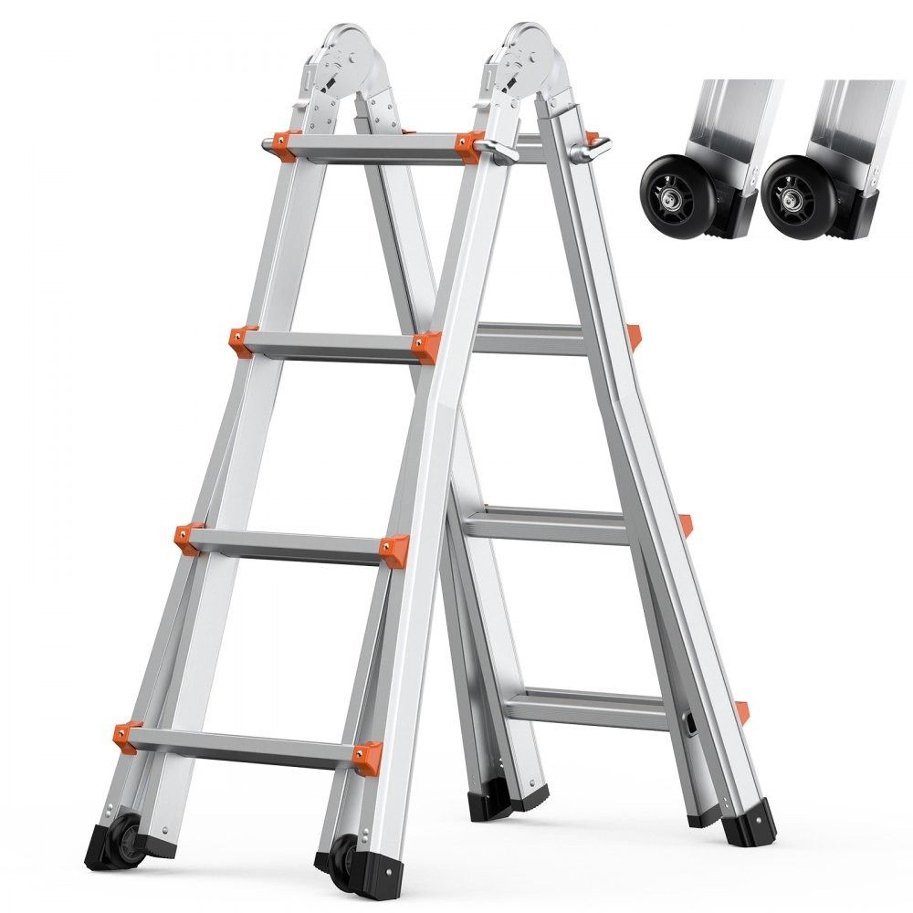 155 FT Telescoping A Frame Ladder Portable Aluminum Extension Ladder 330lb Capacity 0