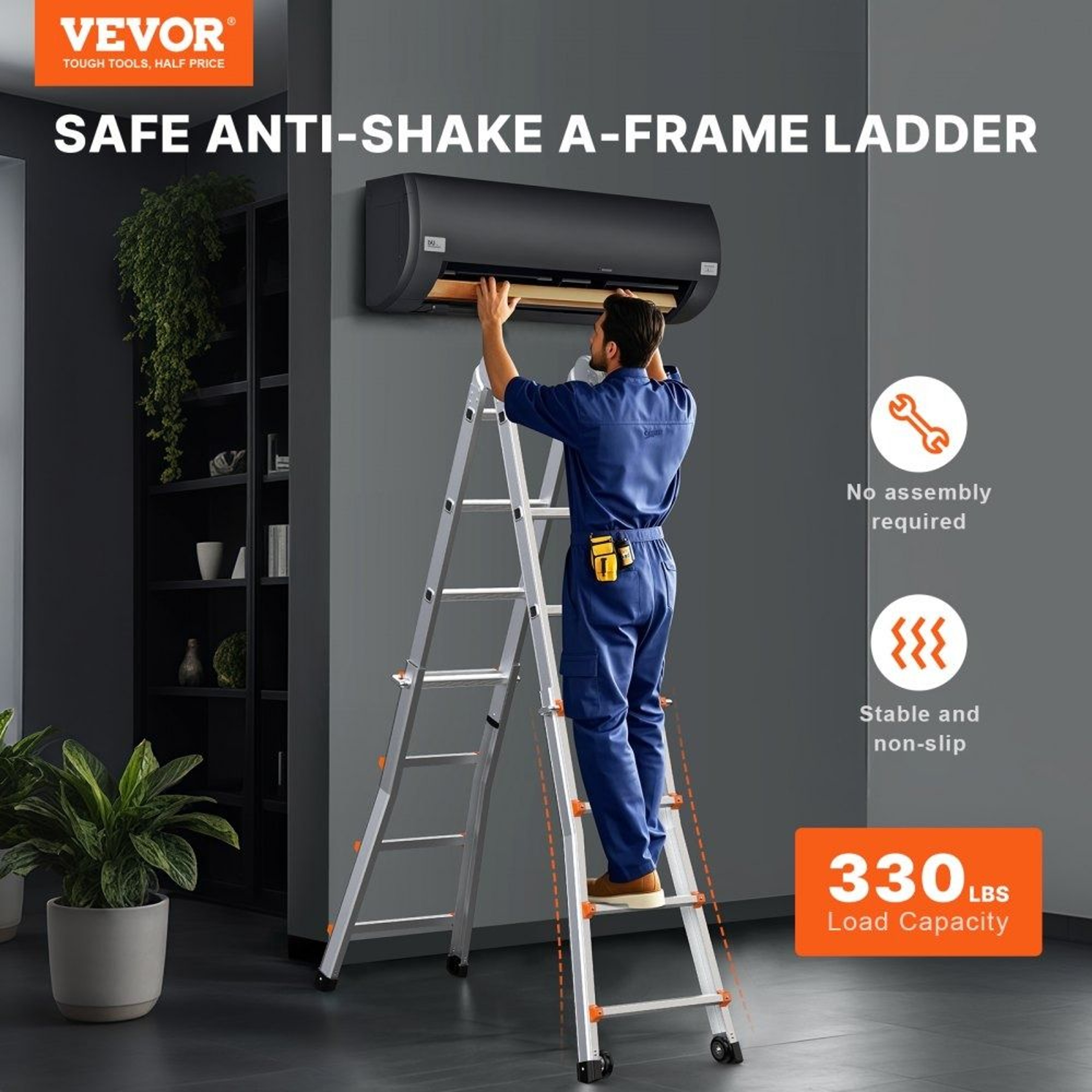 155 FT Telescoping A Frame Ladder Portable Aluminum Extension Ladder 330lb Capacity 1