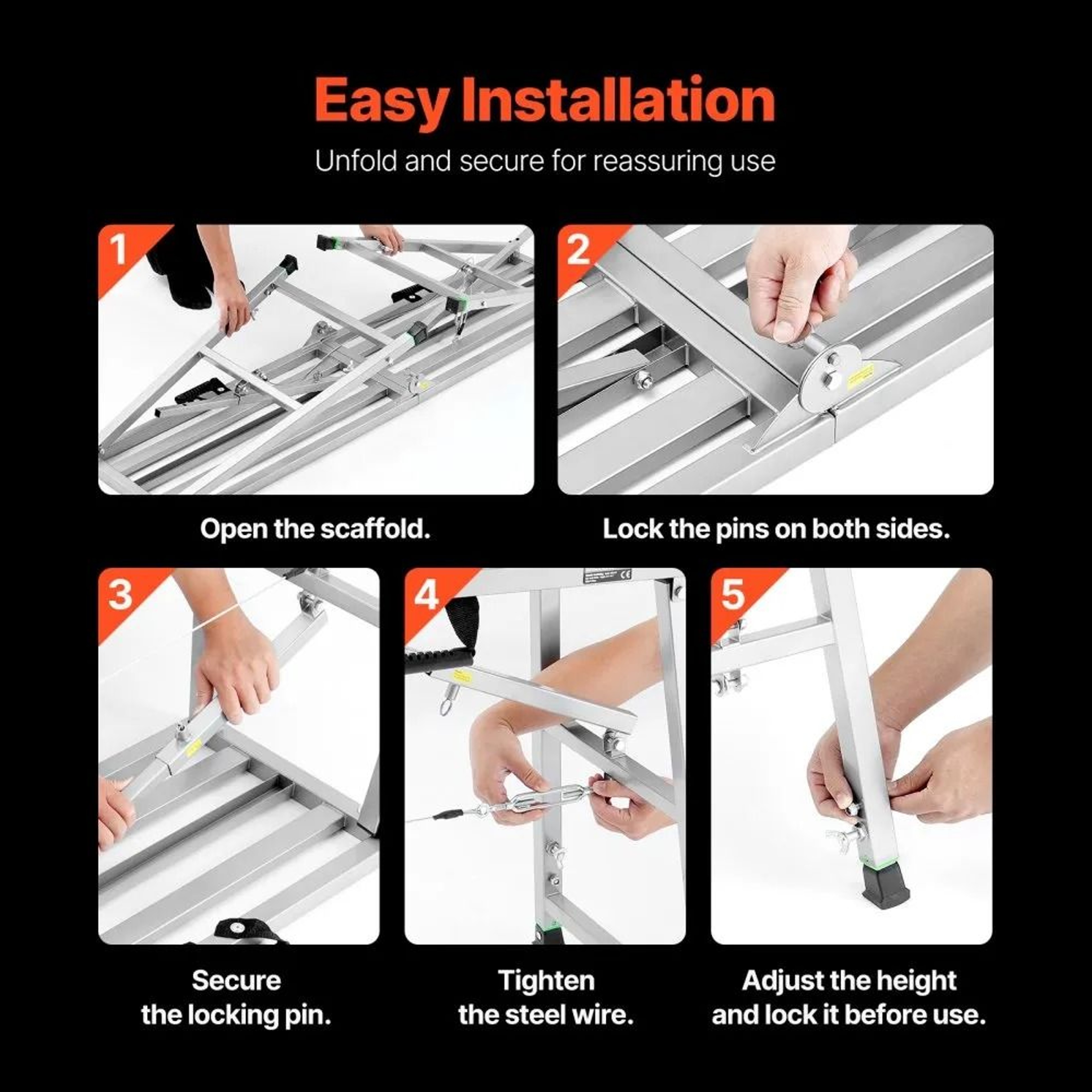 Adjustable Folding Steel Work Platform Portable Scaffolding Step Ladder 882 Lbs Capacity 5