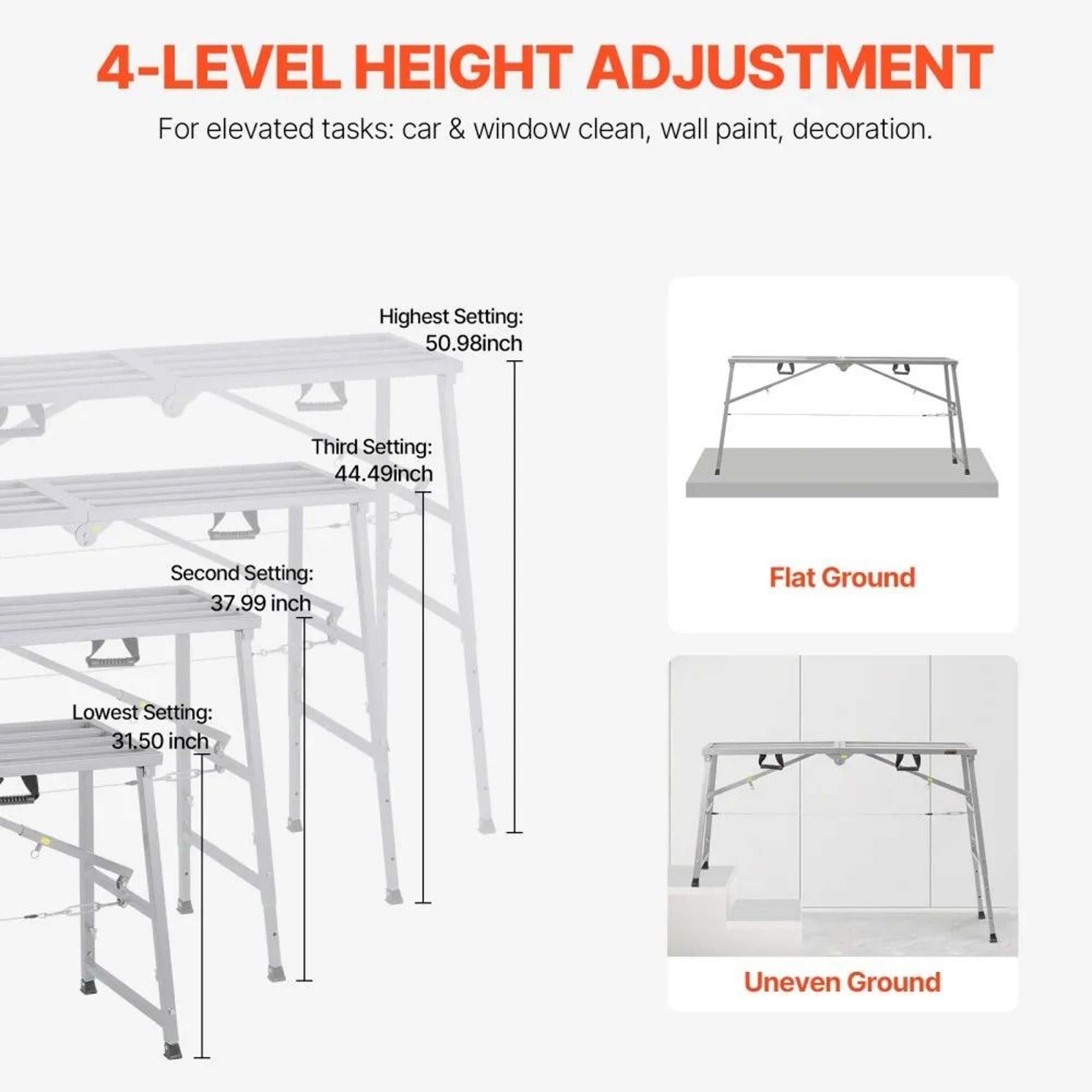 Adjustable Folding Steel Work Platform Portable Scaffolding Step Ladder 882 Lbs Capacity 4