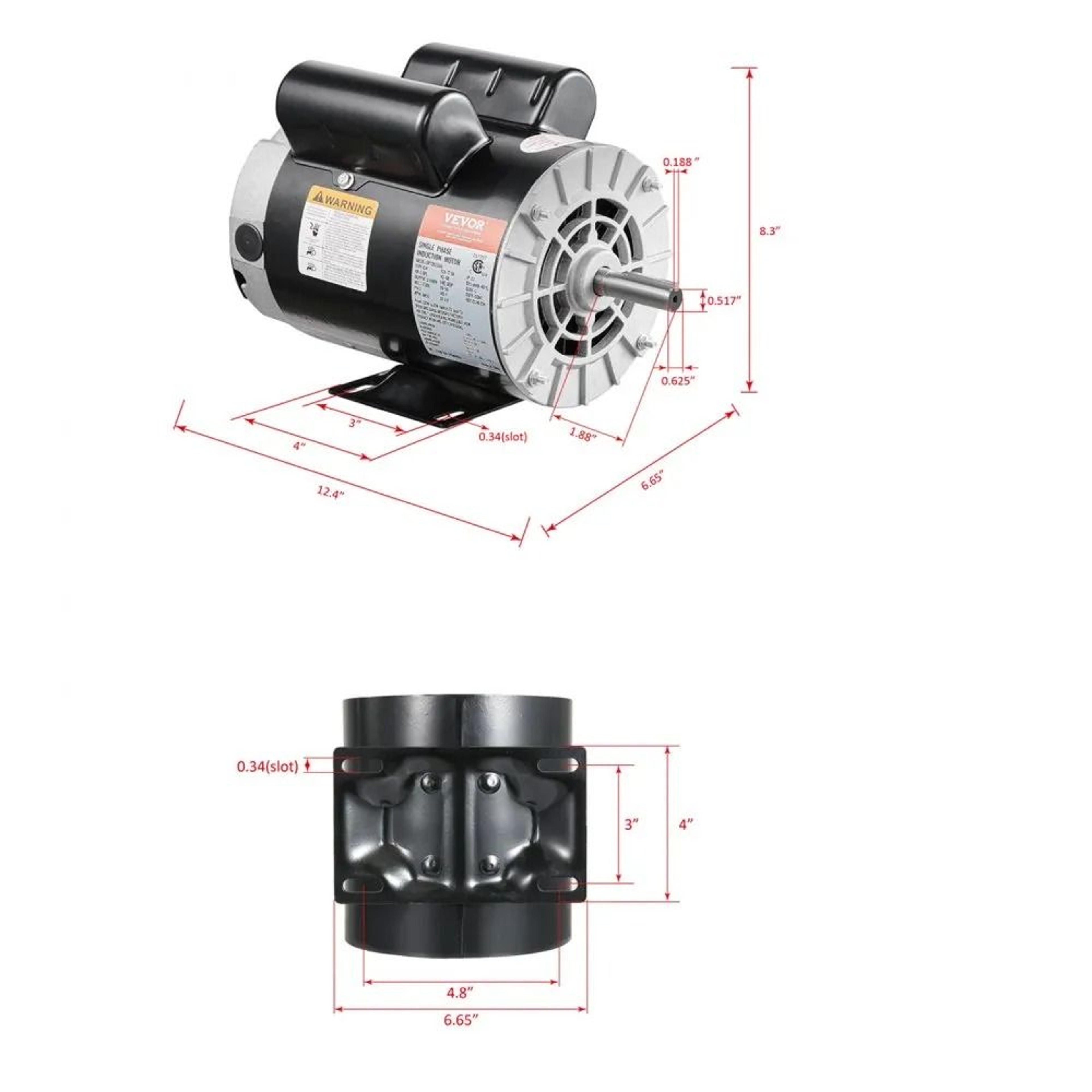 37HP Air Compressor Motor 3450RPM 230V Single Phase 56 Frame Reversible Electric Motor 7