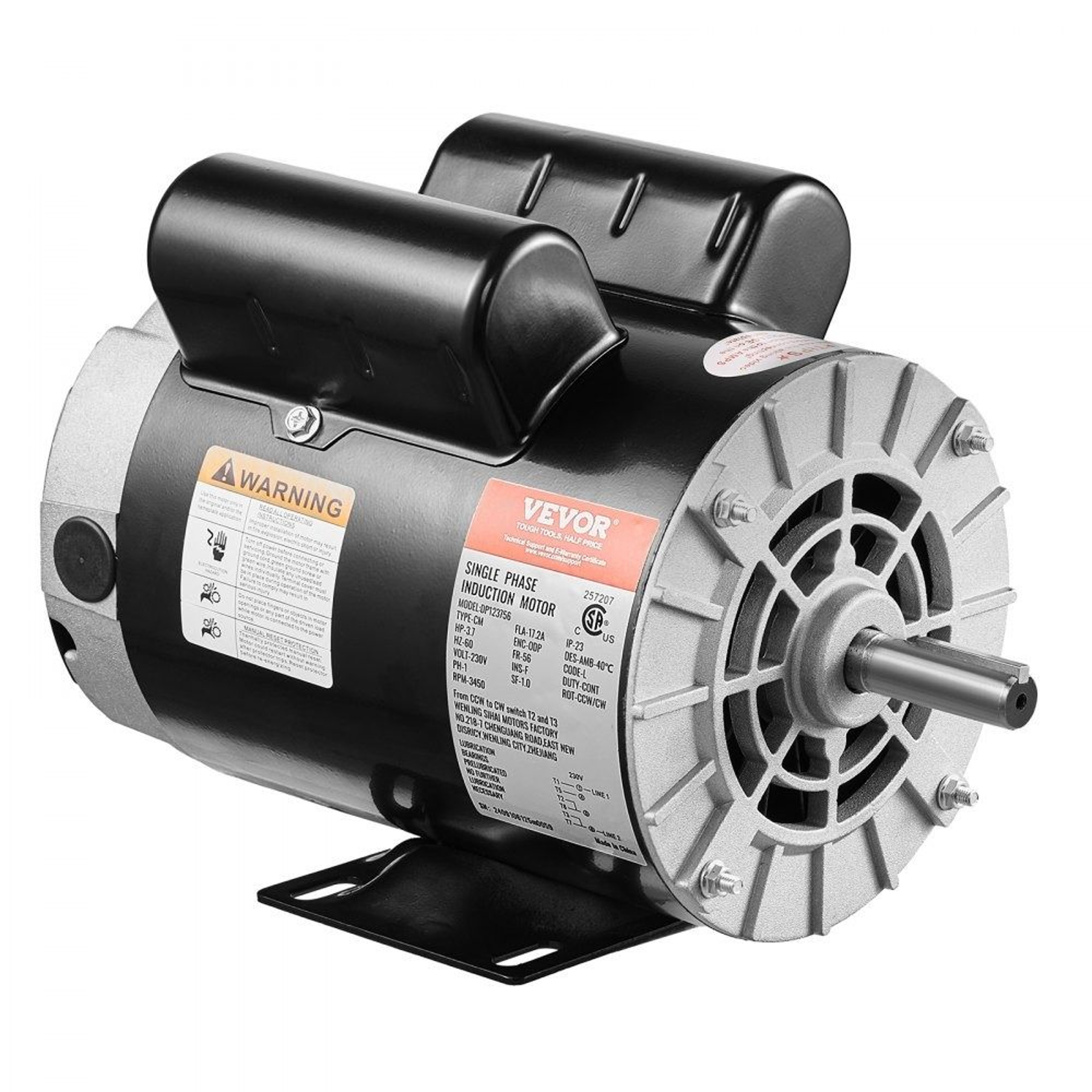 37HP Air Compressor Motor 3450RPM 230V Single Phase 56 Frame Reversible Electric Motor 8