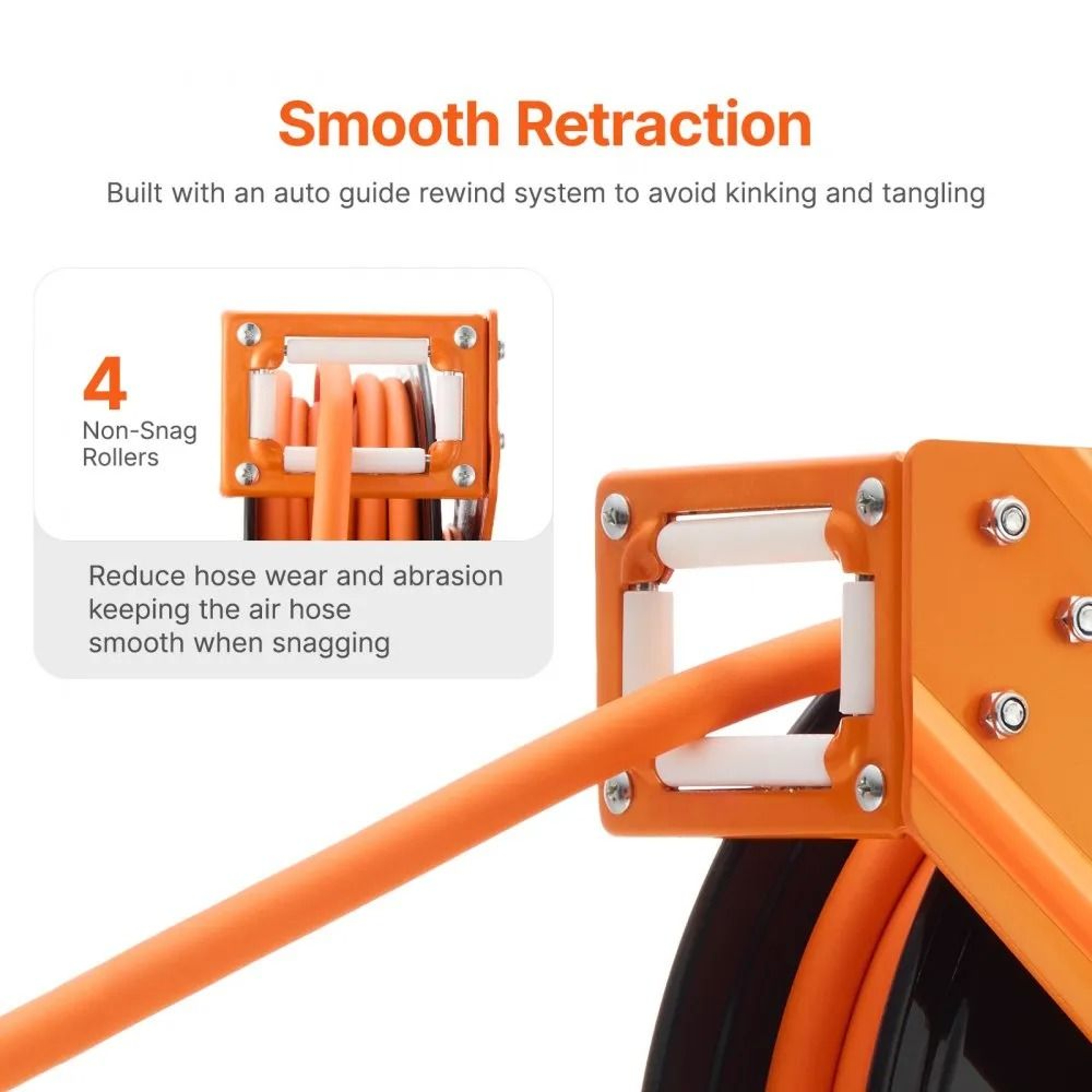 Retractable Air Hose Reel With 38 Inch X 50 FT Rubber Air Hose AutoRewind 300 PSI Heavy Duty 180 Sw 3