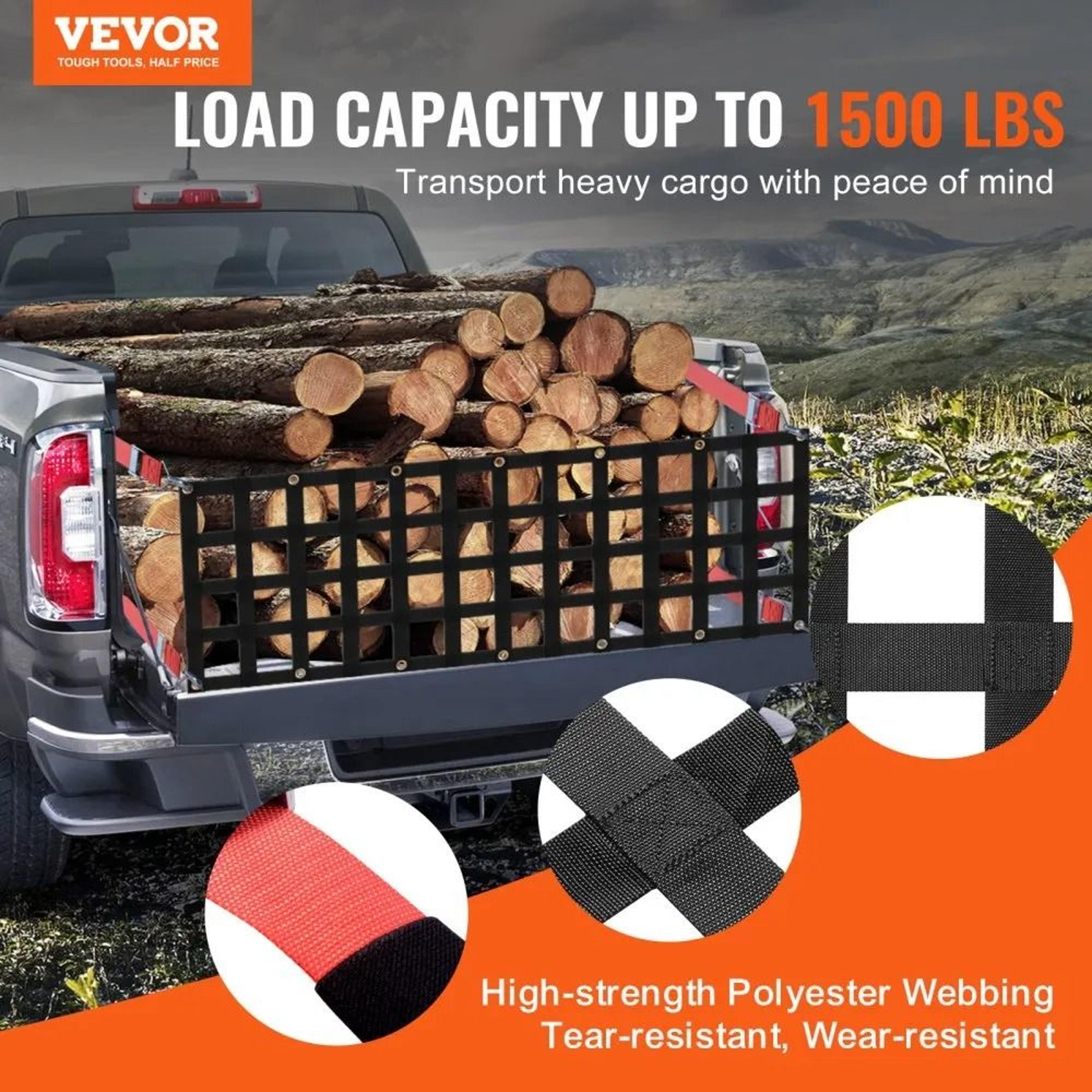 Heavy Duty Tailgate Net 54 In X 18 In Extendable Truck Bed Cargo Mesh With Adjustable Straps 1