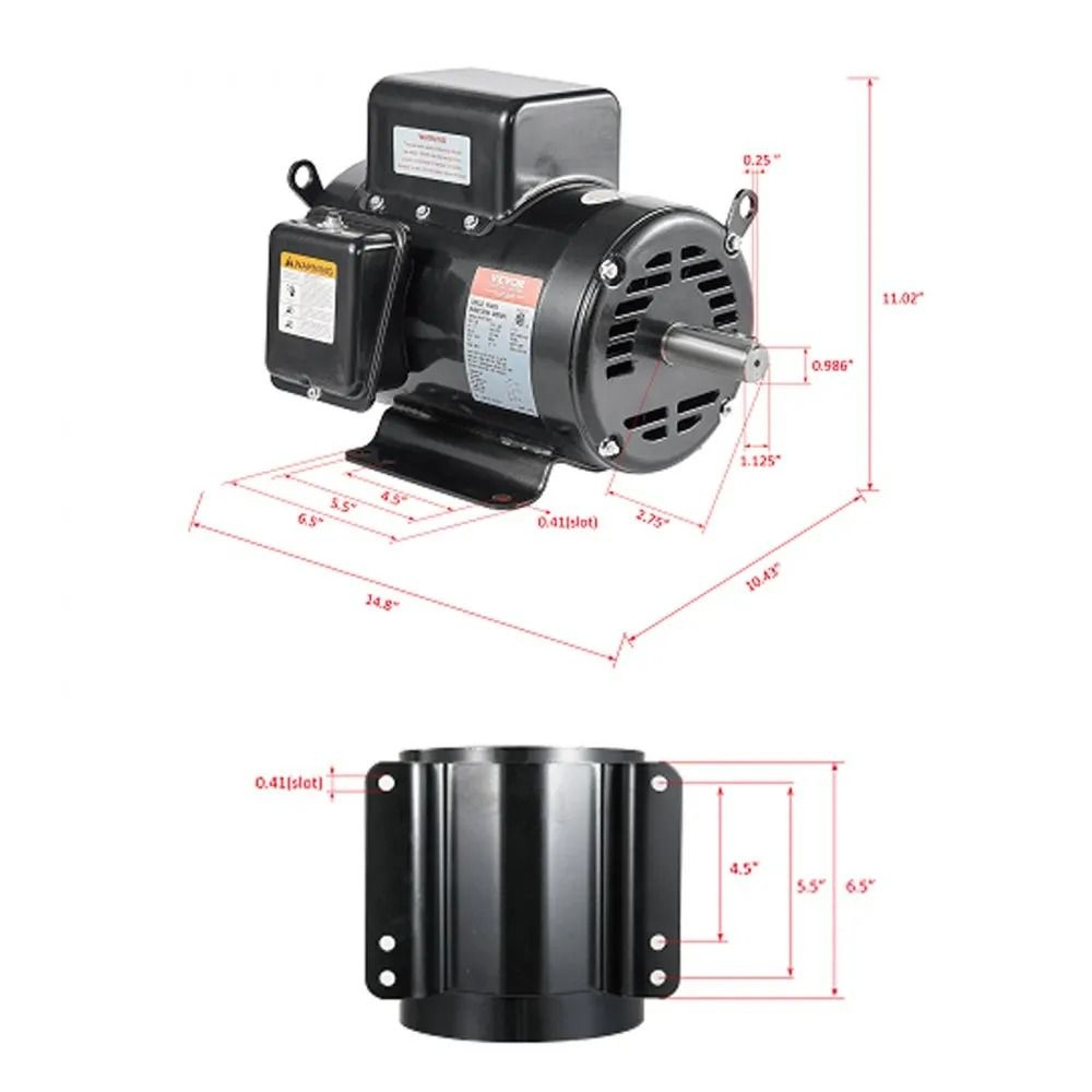 75HP Air Compressor Motor 230V Single Phase 3450RPM 184T Frame 118 Keyed Shaft 7