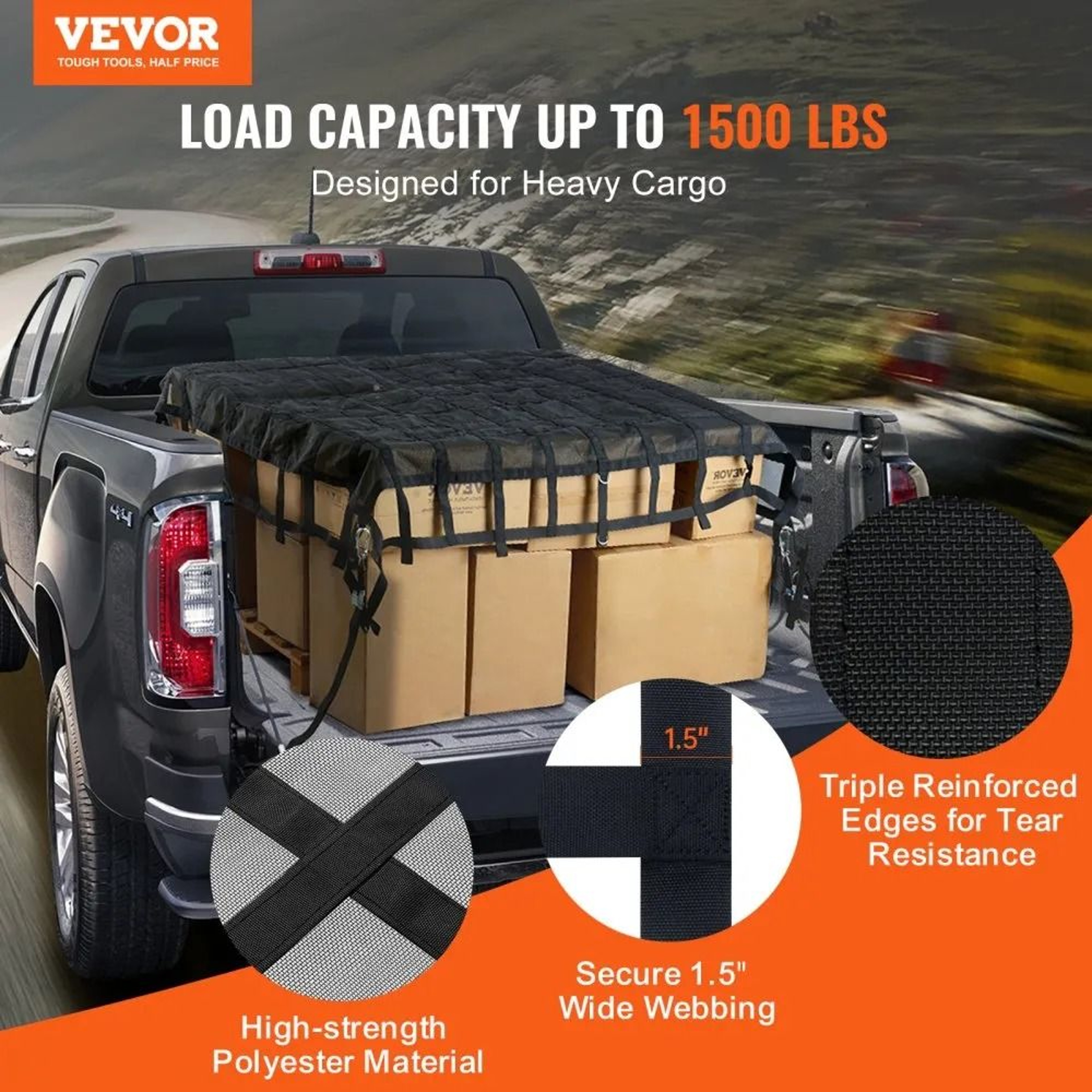 Heavy Duty Truck Cargo Net 96 X 81 In With Adjustable Straps And DRings 5