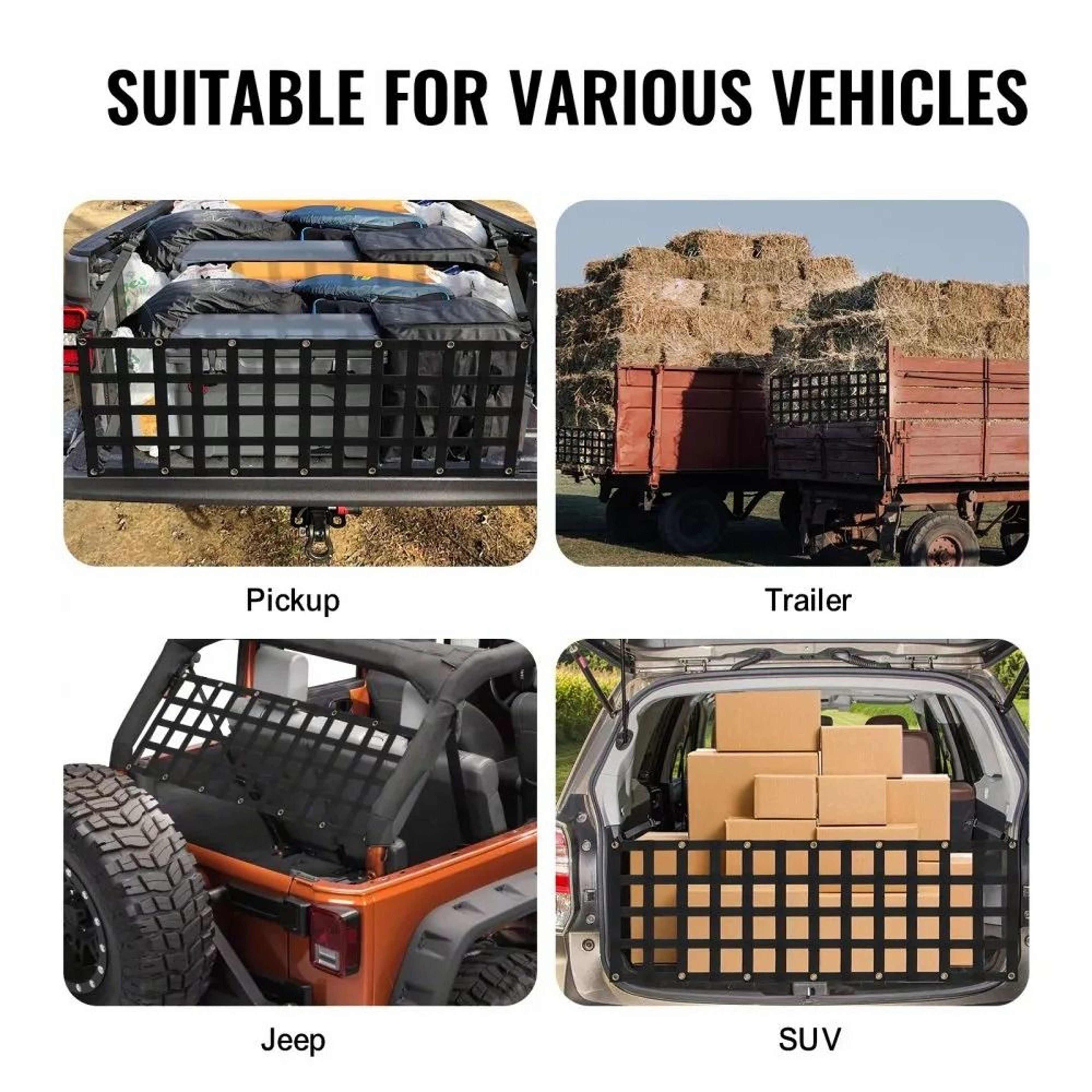 Adjustable Truck Tailgate Net With Straps And Hooks 60 X 18 In Heavy Duty Cargo Mesh 4
