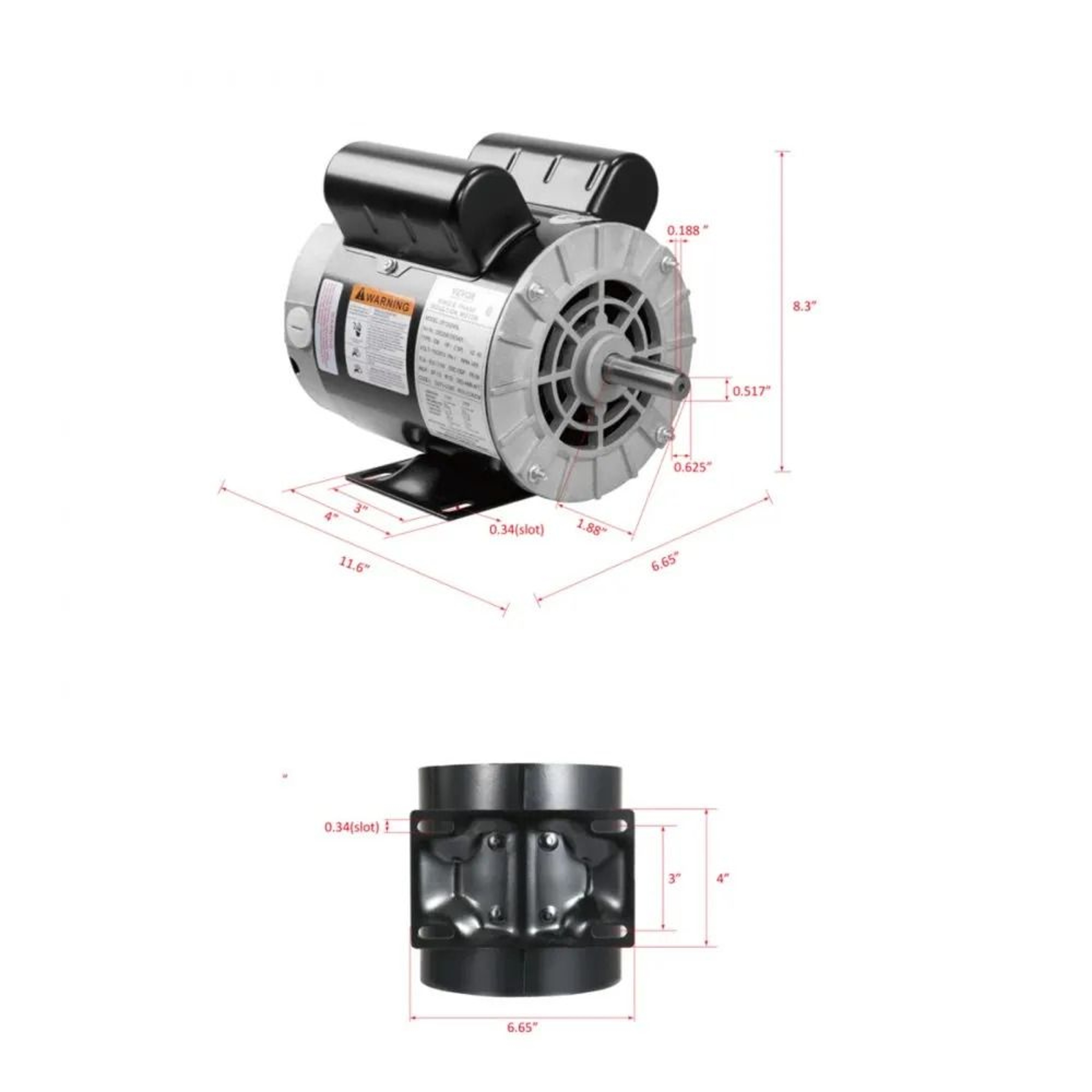 5HP SPL Air Compressor Electric Motor 230V 3450RPM 56 Frame 58 Inch Keyed Shaft 6