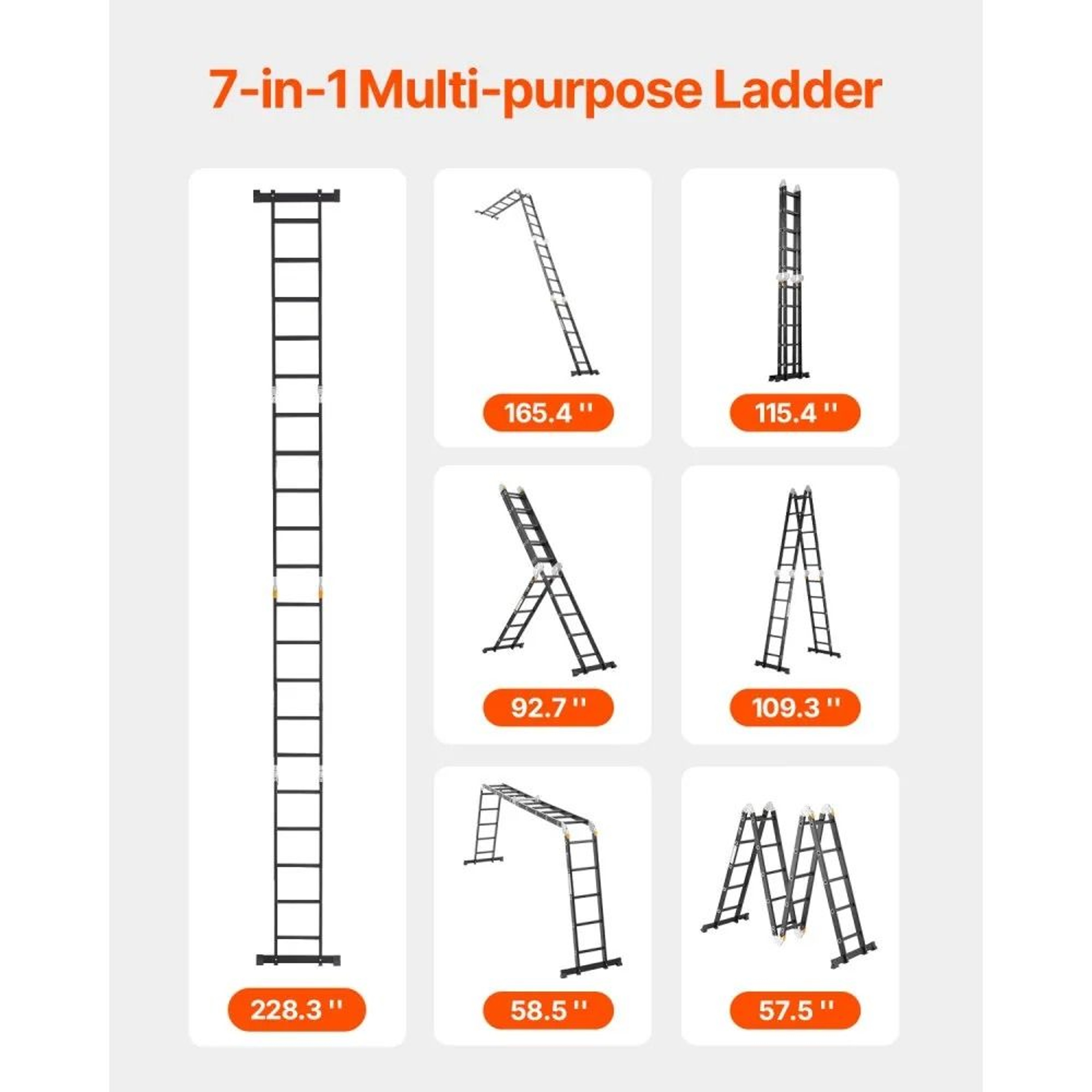 7in1 Folding Aluminum Ladder 19 Ft Adjustable Extension Ladder 330 Lb Capacity 5