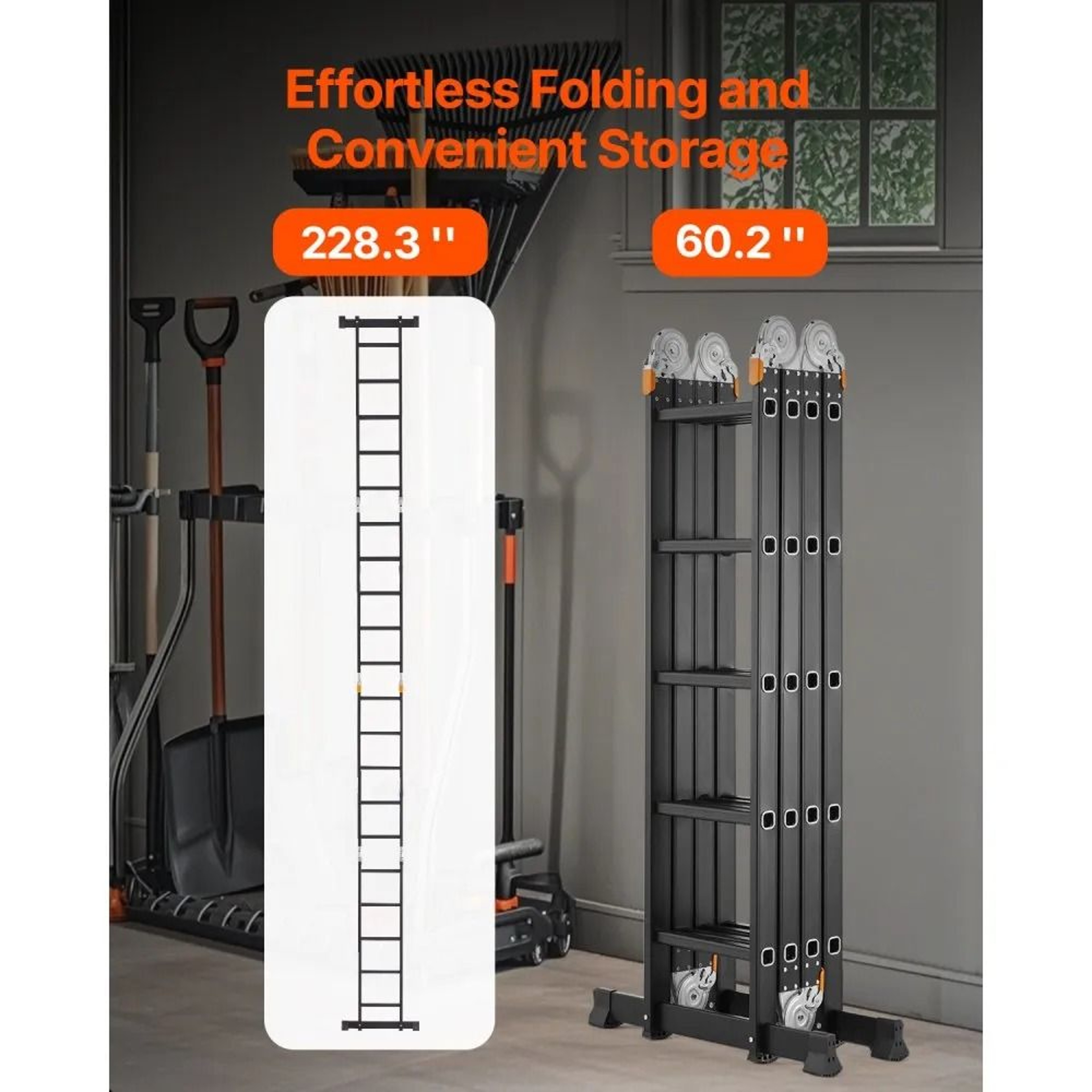 7in1 Folding Aluminum Ladder 19 Ft Adjustable Extension Ladder 330 Lb Capacity 2