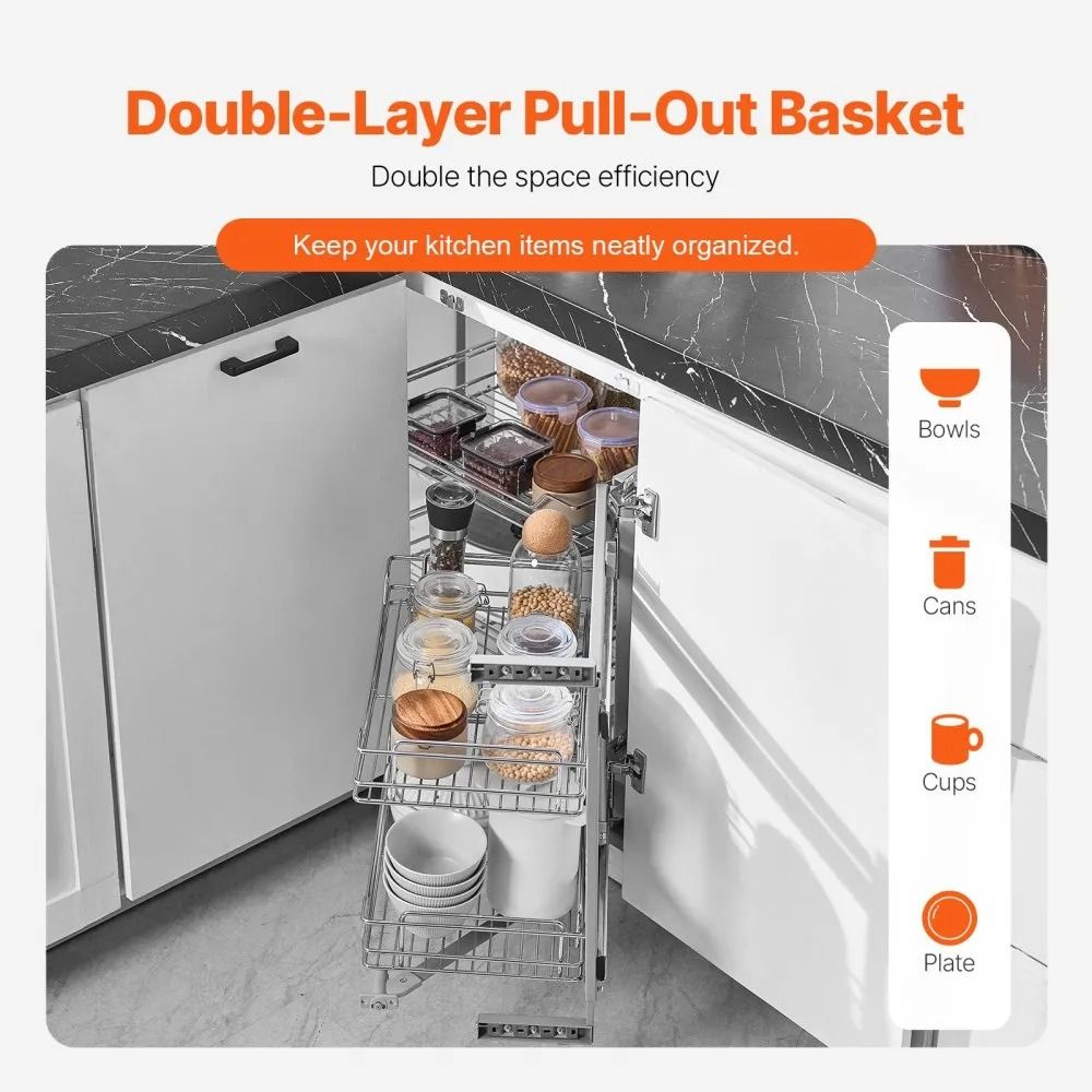 18 Inch Blind Corner Pull Out Organizer With 4 Chrome Plated Steel Storage Baskets 3