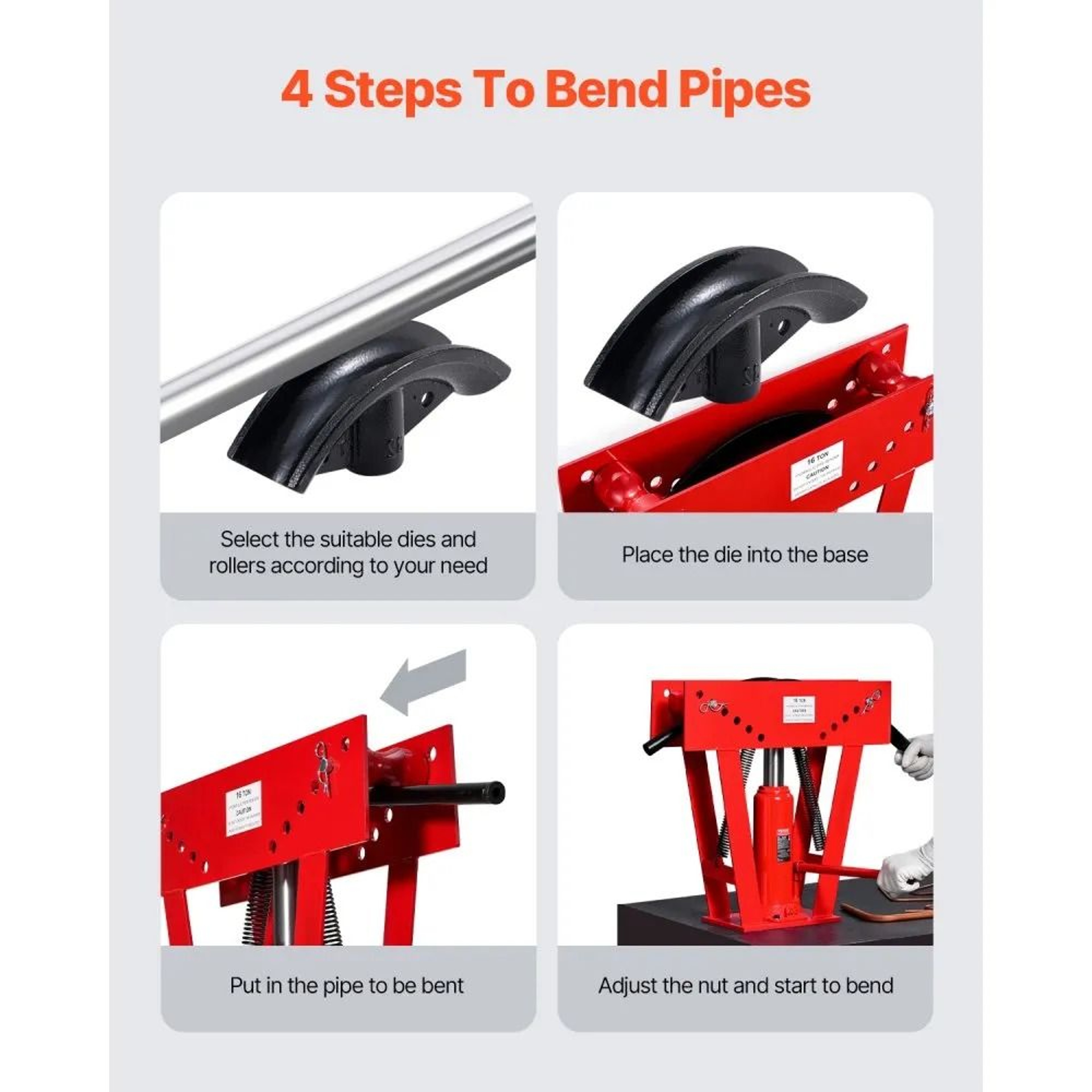 16 Ton Hydraulic Pipe Bender With 8 Dies And Adjustable Bending Rollers 5