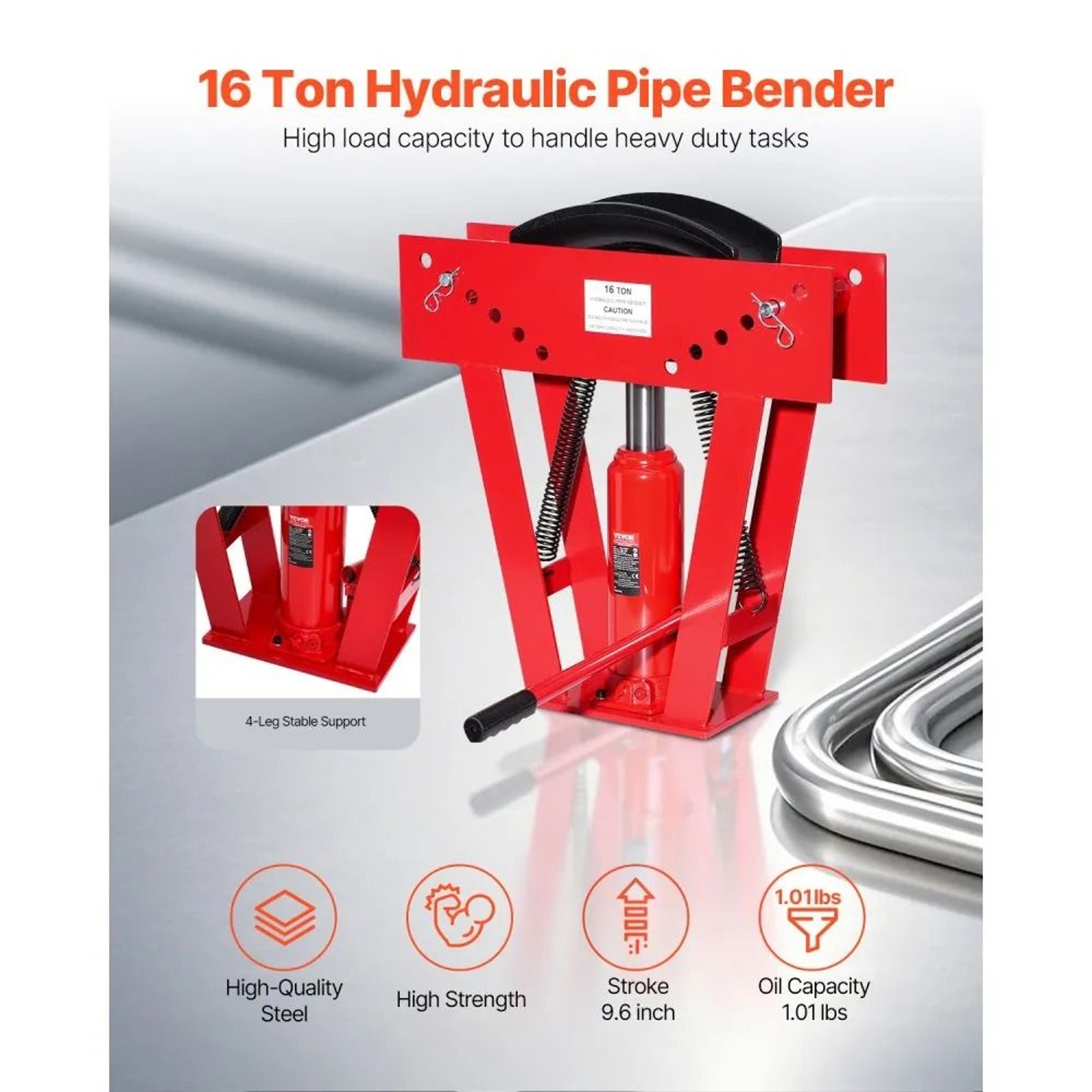 16 Ton Hydraulic Pipe Bender With 8 Dies And Adjustable Bending Rollers 4