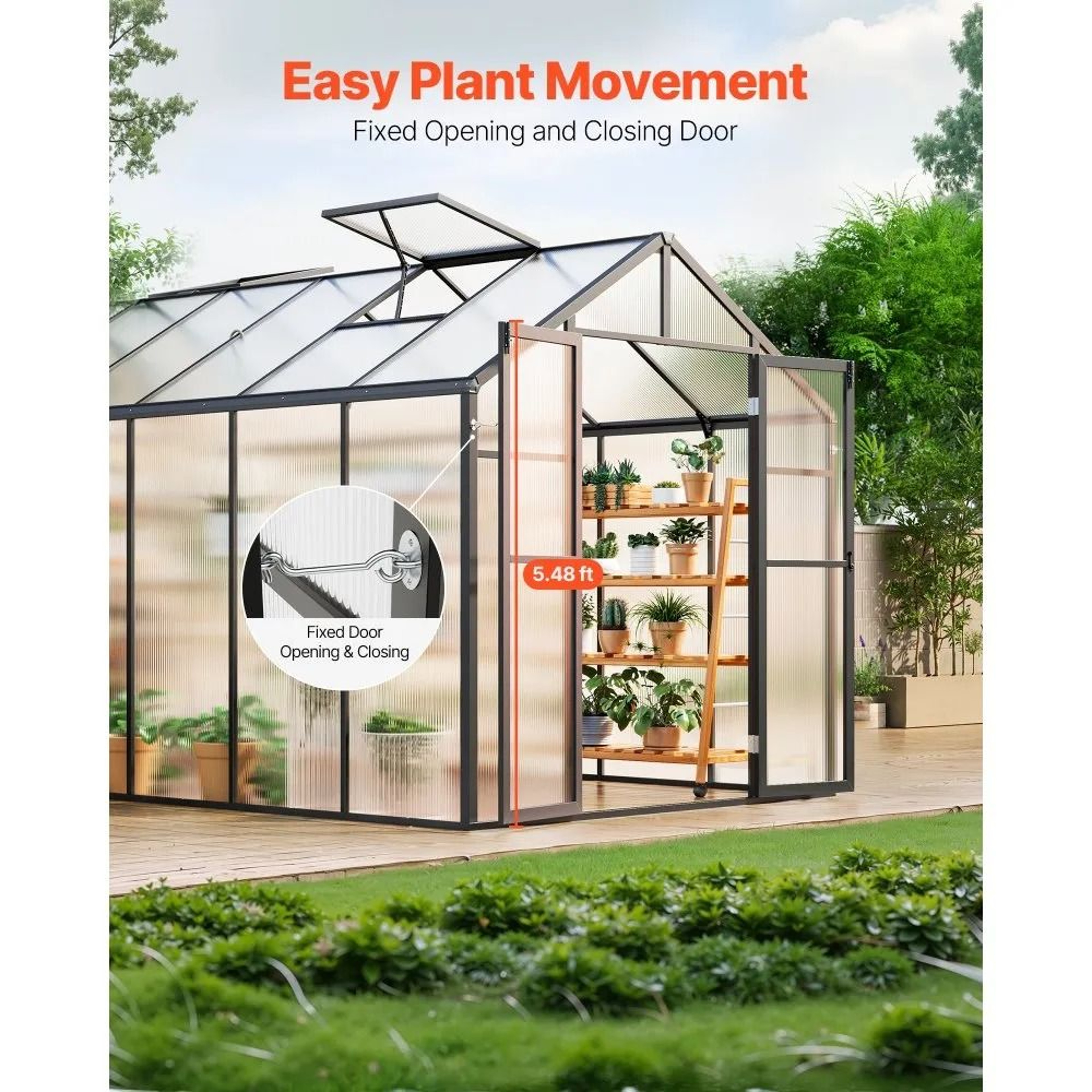 8 X 12 Ft Polycarbonate Greenhouse With Aluminum Frame And Adjustable Roof Vents 1