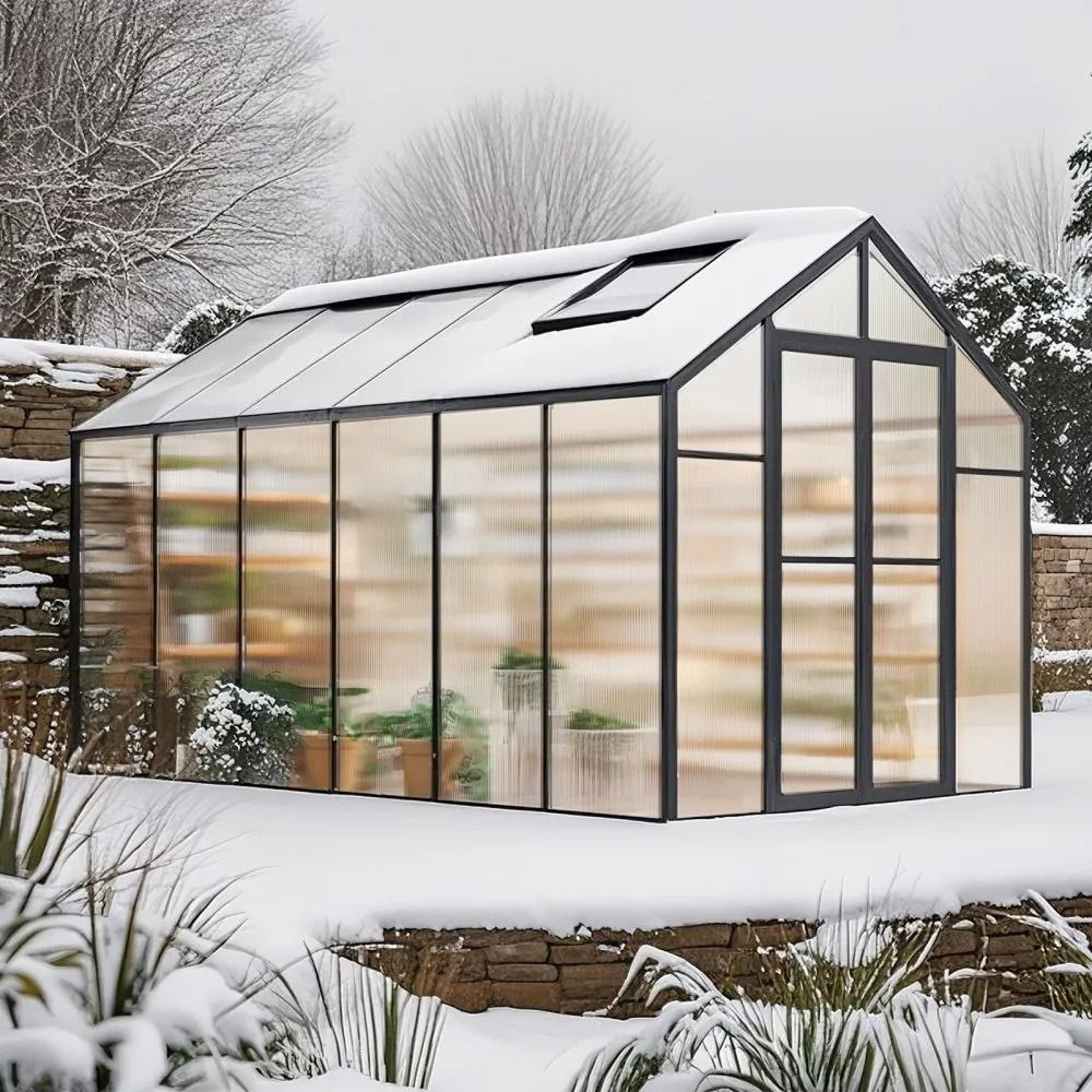 8 X 12 Ft Polycarbonate Greenhouse With Aluminum Frame And Adjustable Roof Vents 6