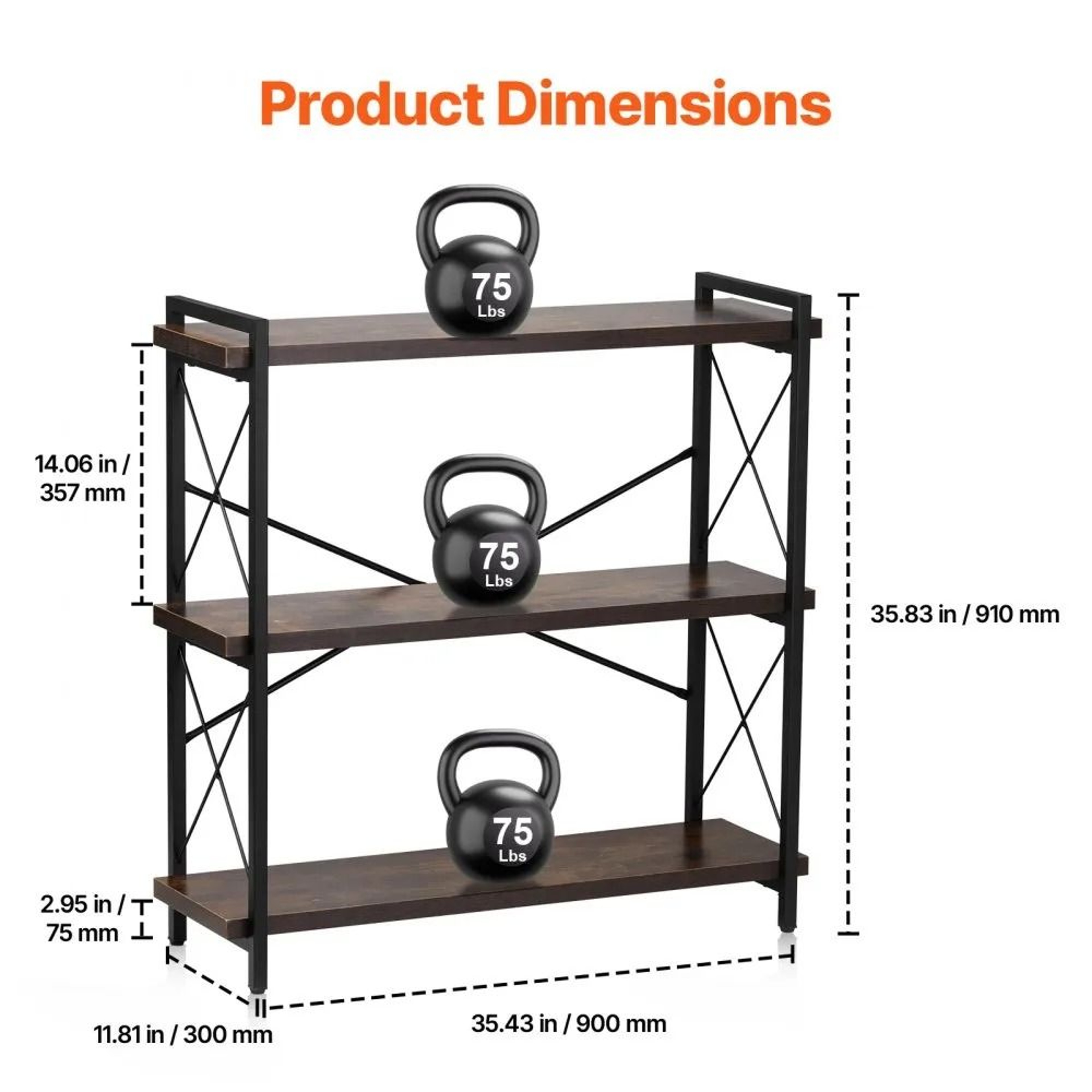 3Tier Industrial Metal Bookshelf With Open Shelves And Adjustable Feet 5