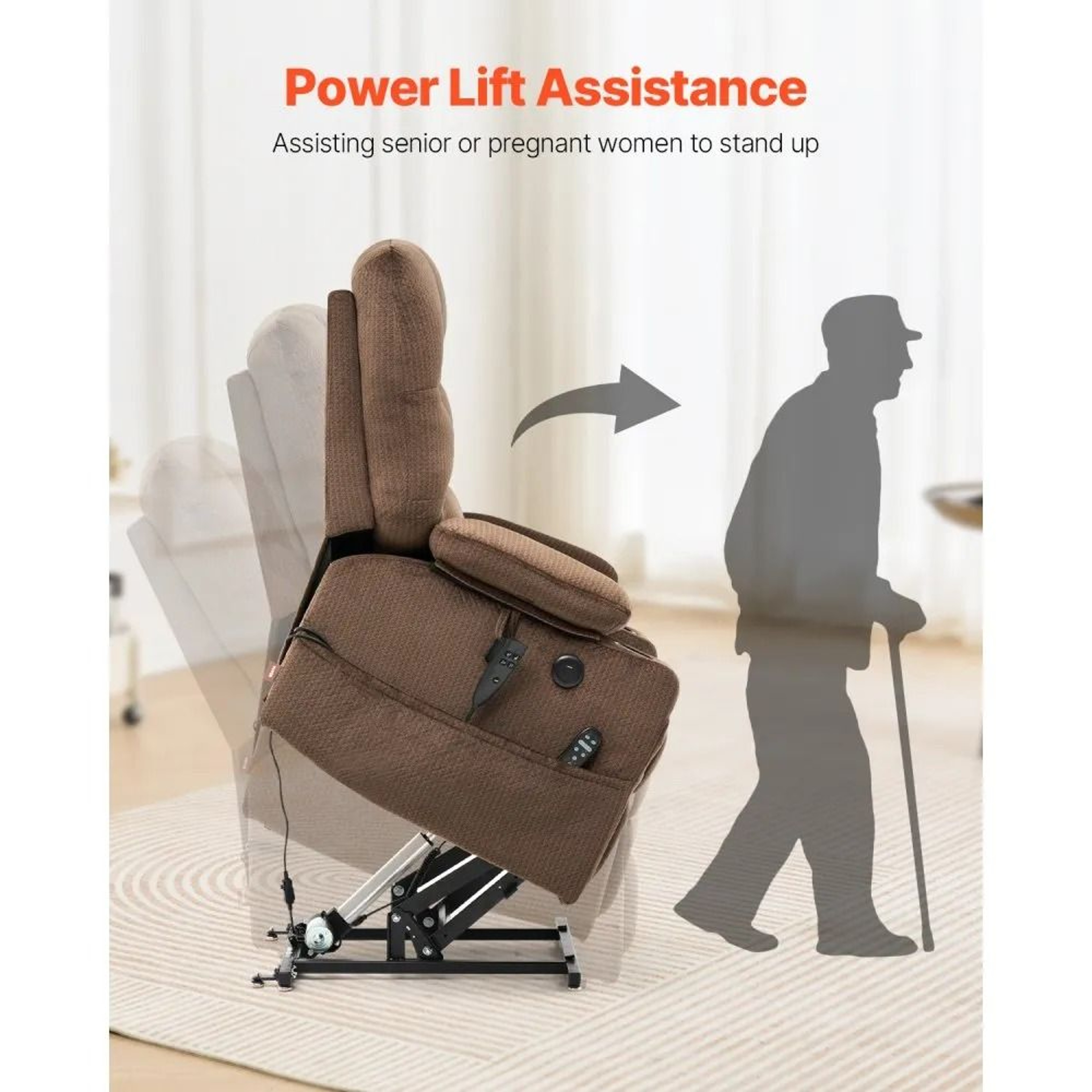 Dual Motor Power Lift Recliner Chair With Heat Massage Cup Holders And USB Charging 4