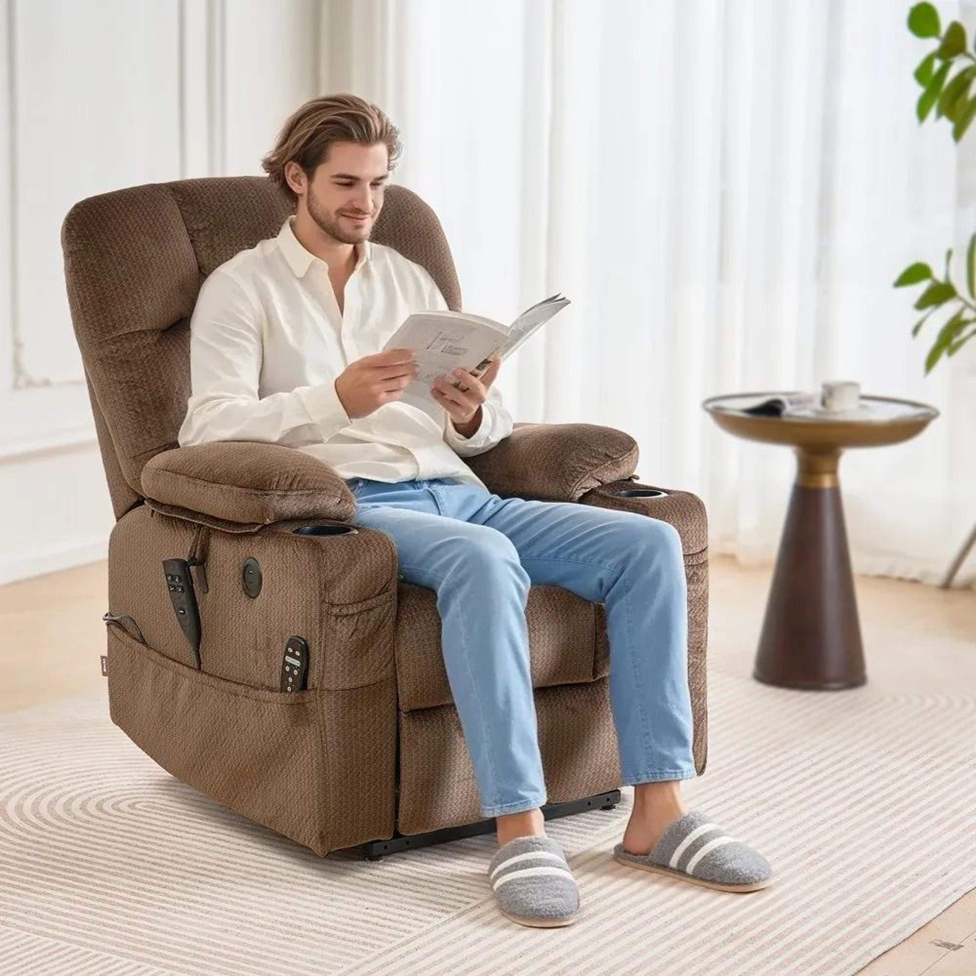 Dual Motor Power Lift Recliner Chair With Heat Massage Cup Holders And USB Charging 6